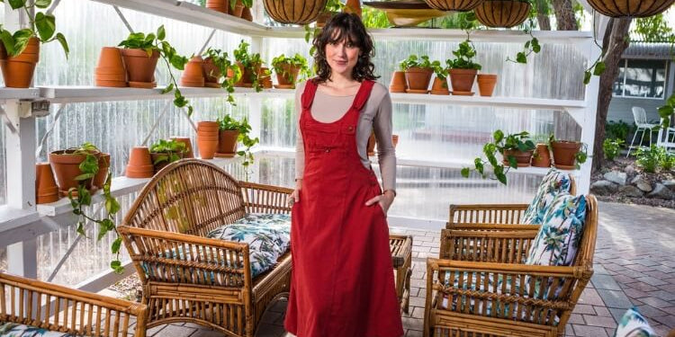 Andrea dungaree dress with hip pockets