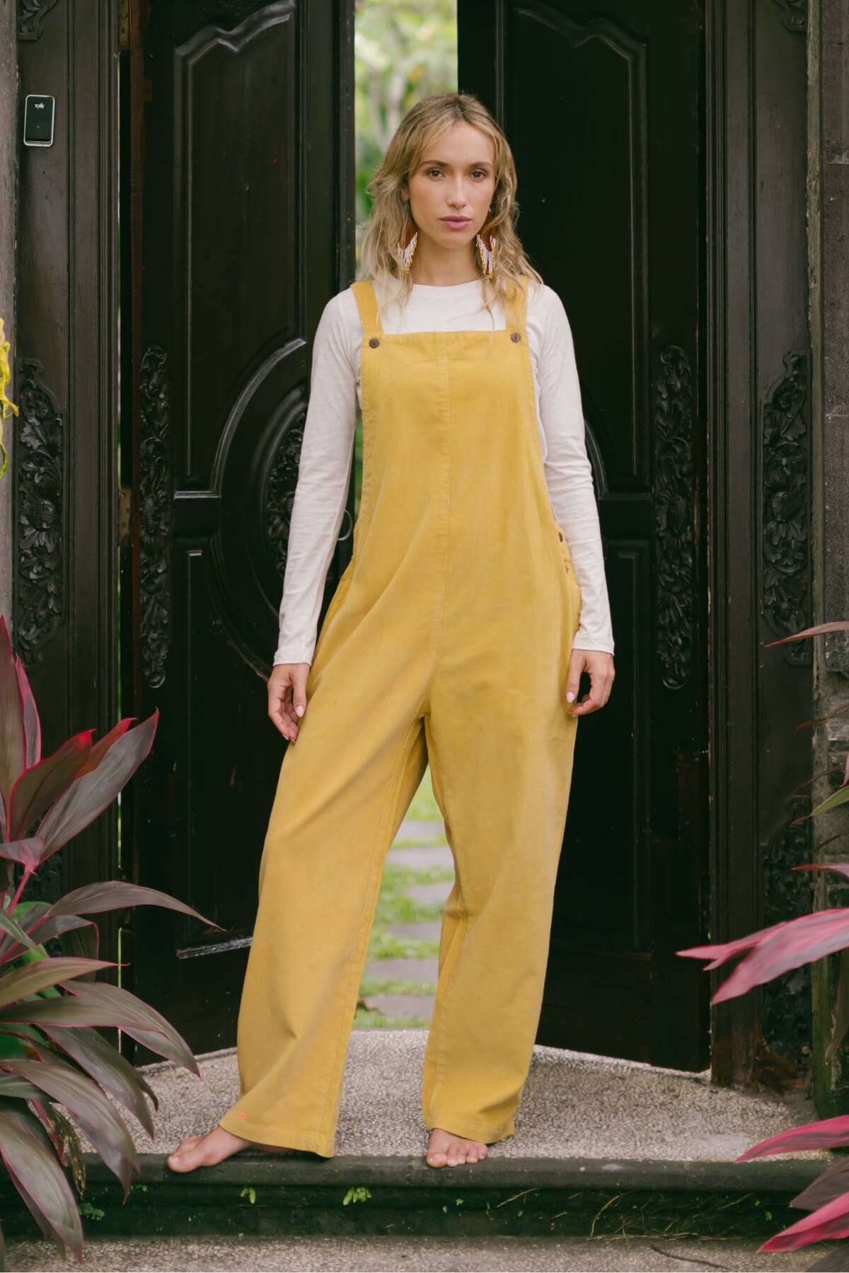 Surya Ethical Cotton Corduroy Overalls for Women - on location in Bali