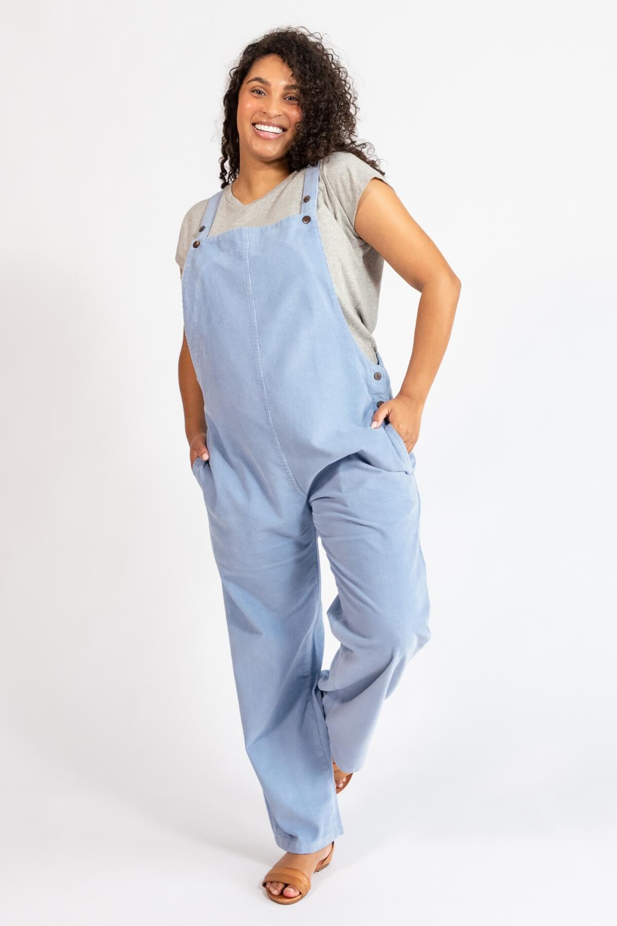 Cotton corduroy overalls for women - adjustable length buttons
