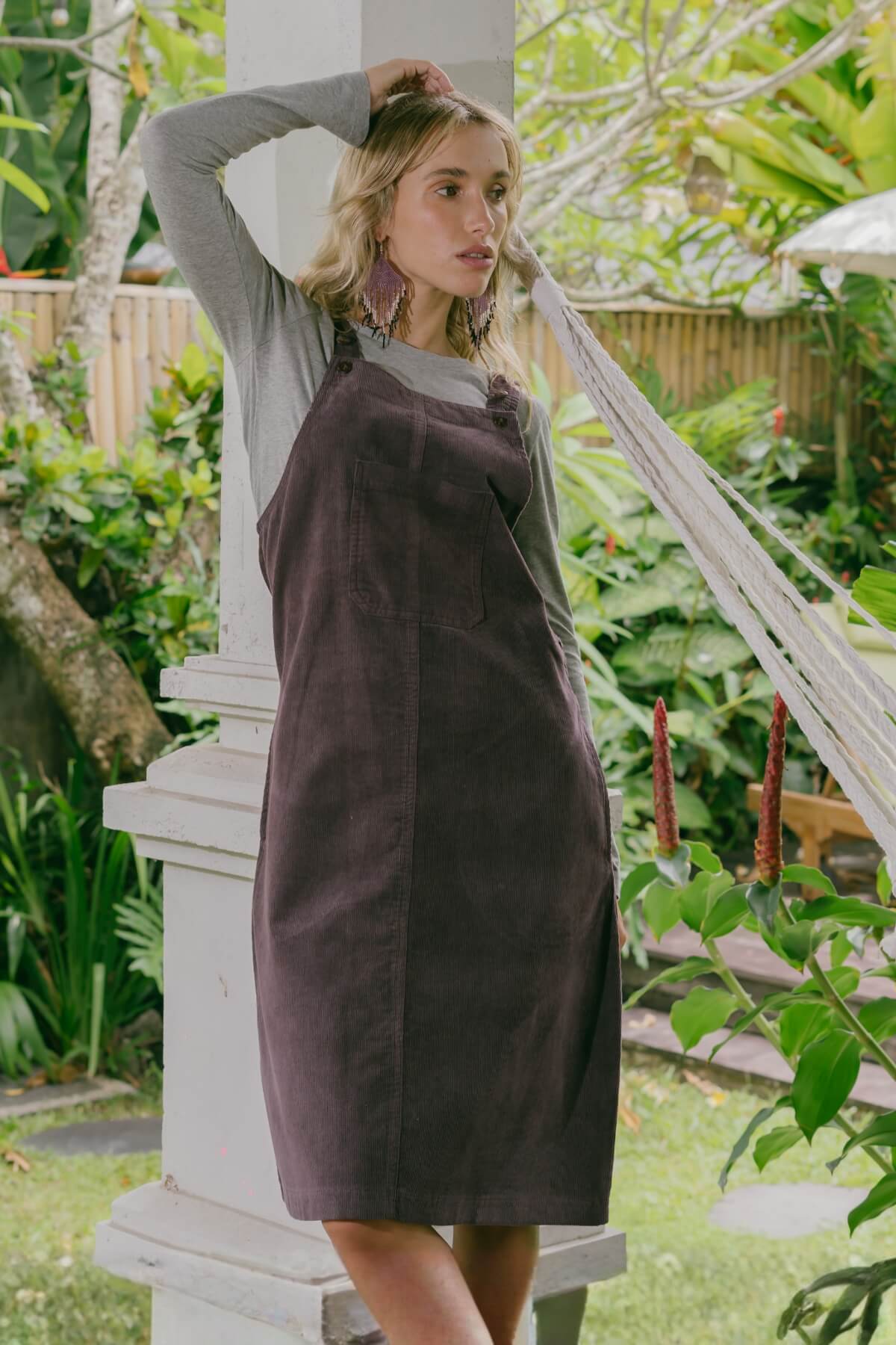 Surya Corduroy Pinafore Dress for Women - on location in Bali