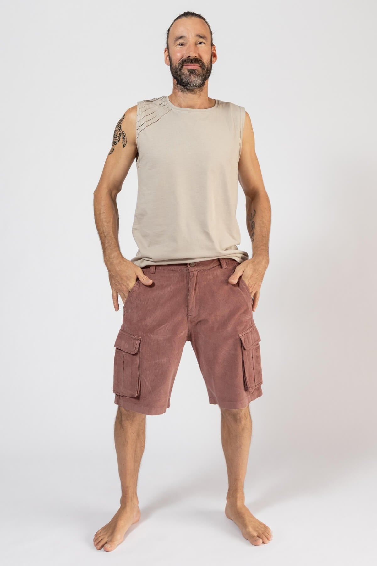 Corduroy Cargo Shorts for Men - dusty mauve