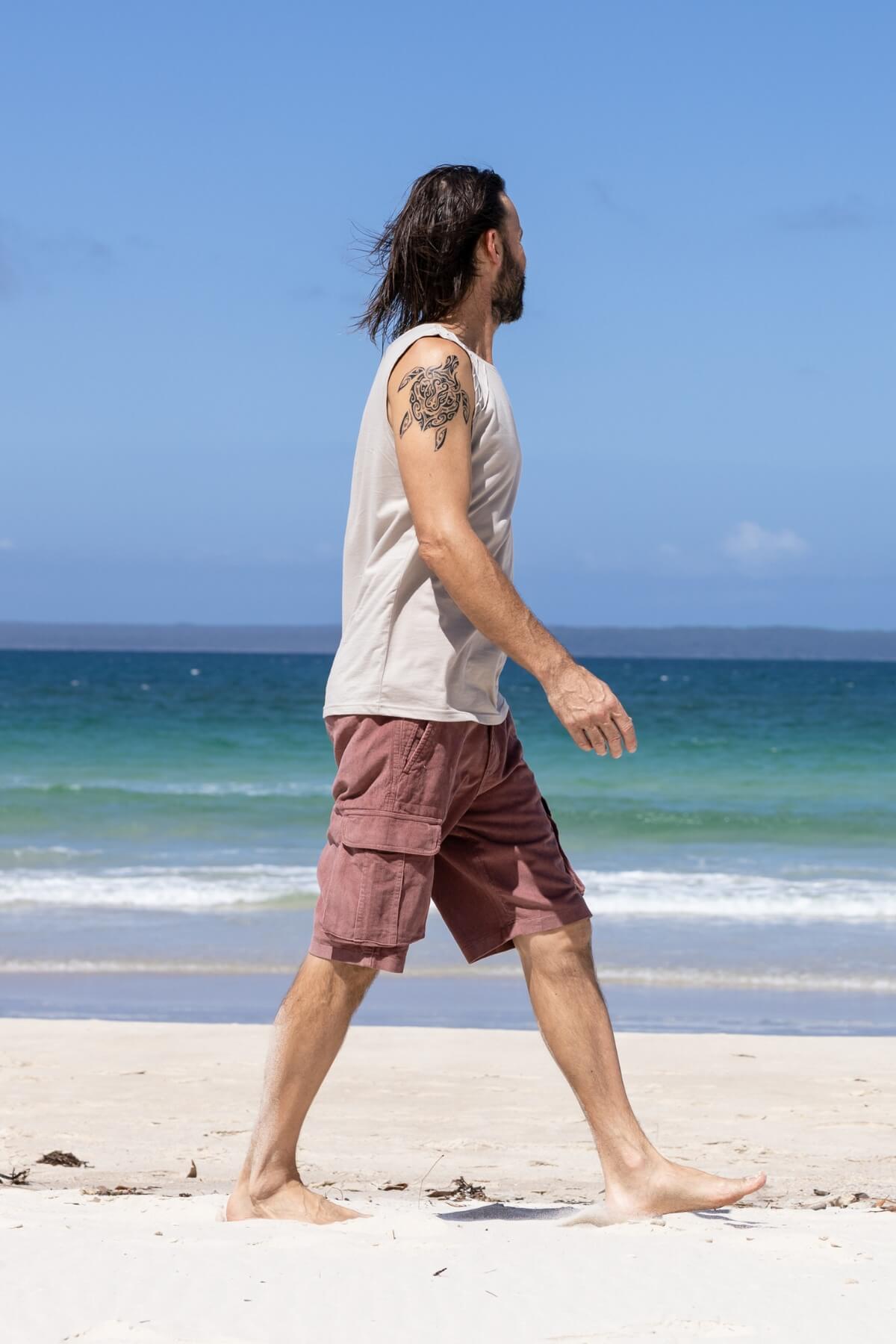 Corduroy Cargo Shorts for Men - on location in Huskisson