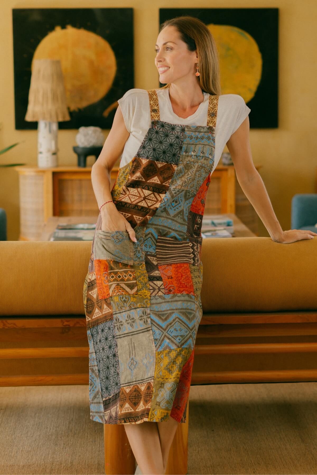 Ethical Cotton Patchwork Pinafore - on location in Bali