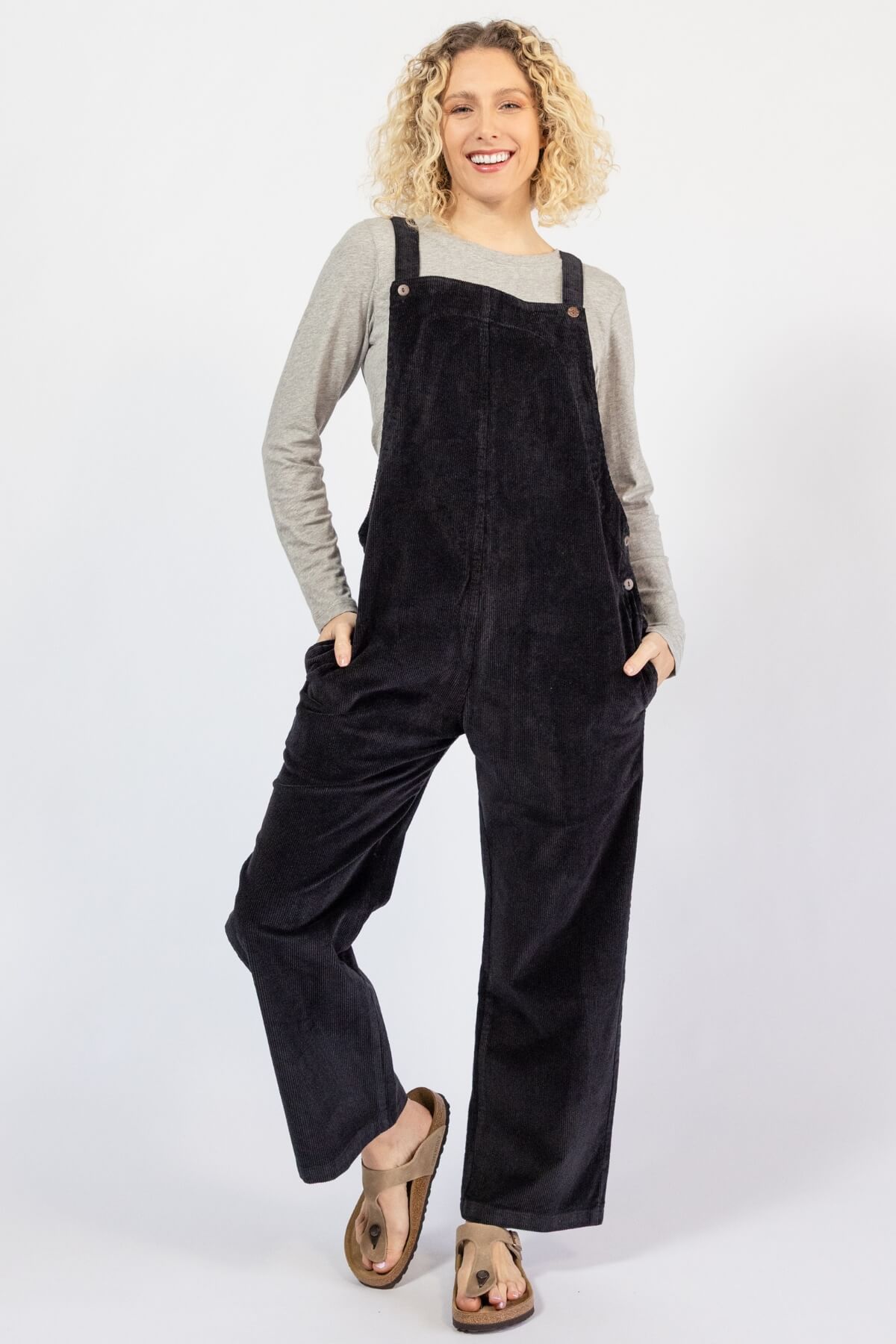 Cotton corduroy overalls for women - black