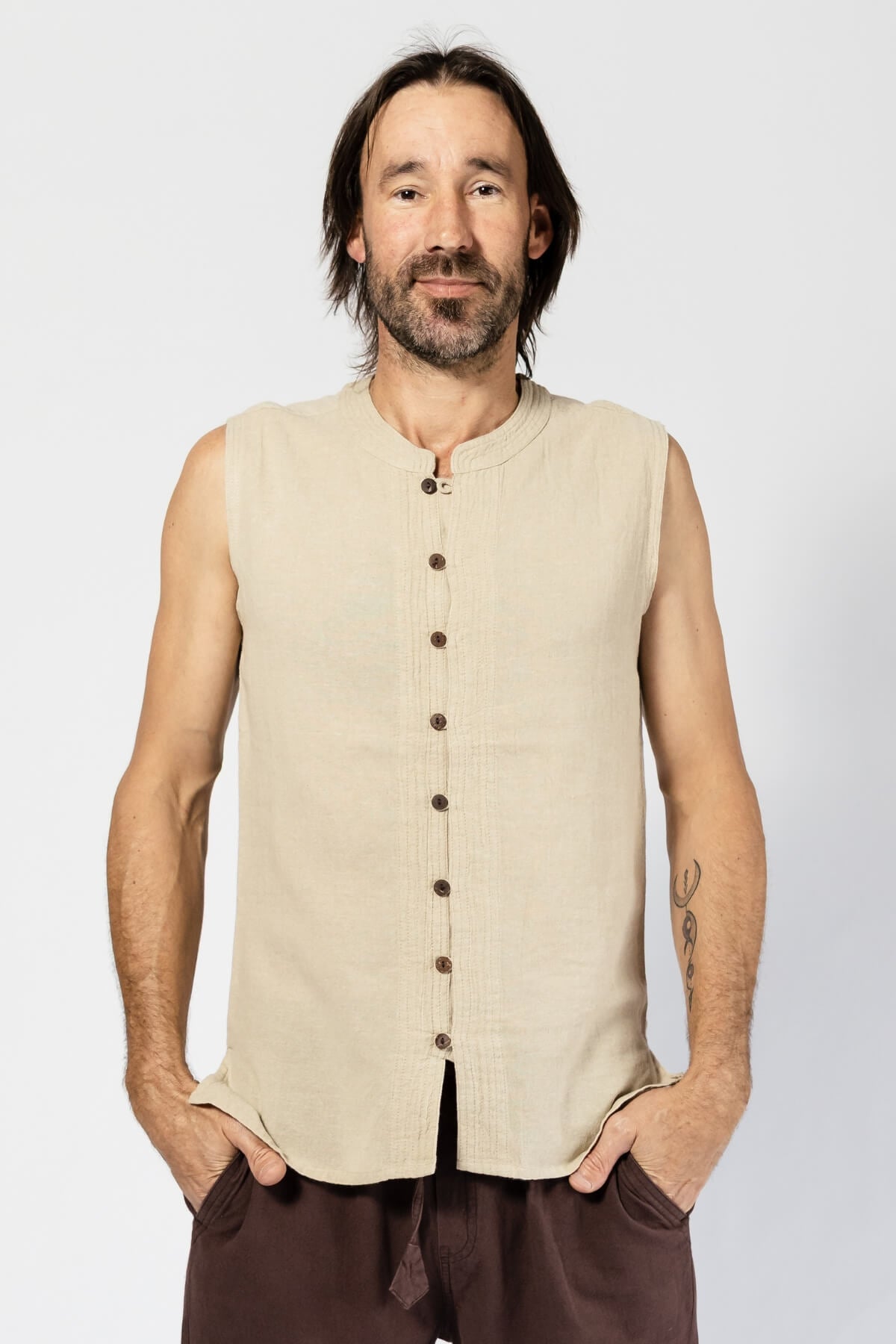 Cotton Sleeveless Top for Men - Natural