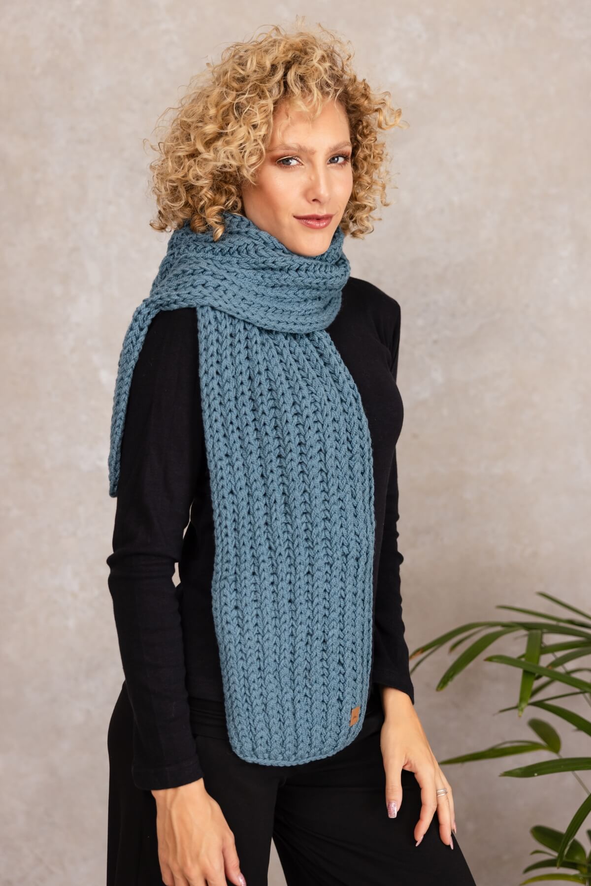 Merino Wool Knitted Scarves for Women -Cobalt