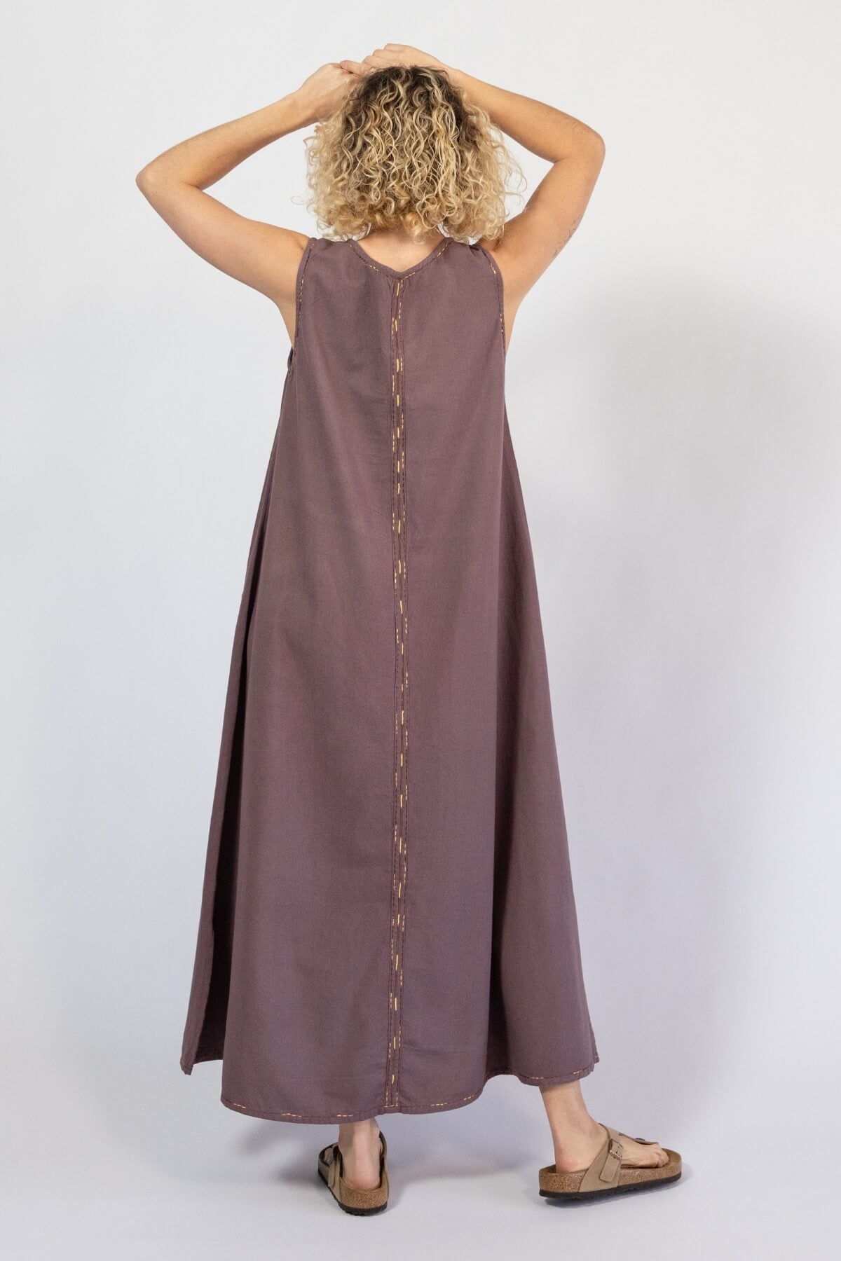 Embroidered woven cotton dress for women – rear view