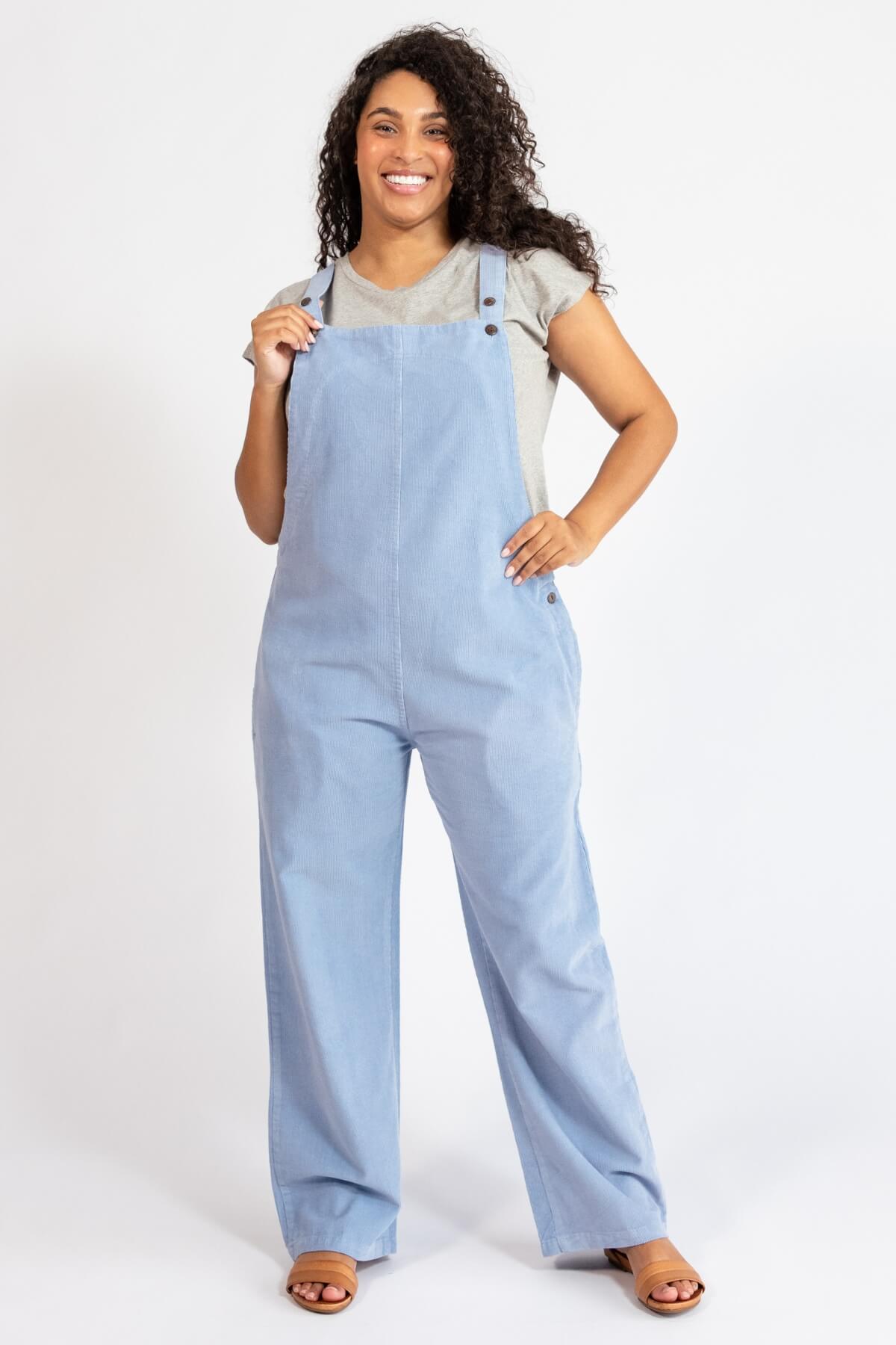 Cotton corduroy overalls for women - light blue colour