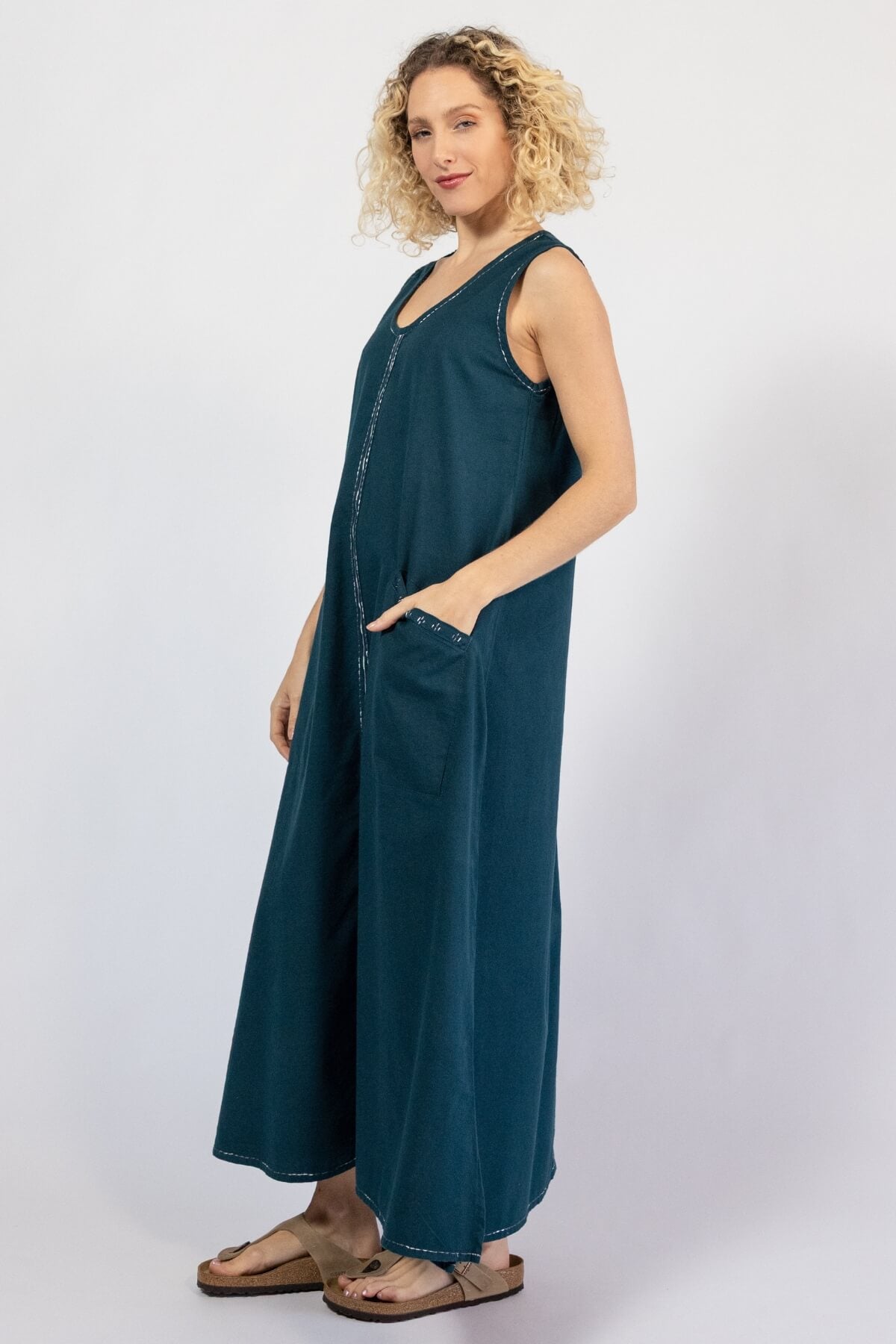 Beautifully woven cotton embroidered dress – left side view