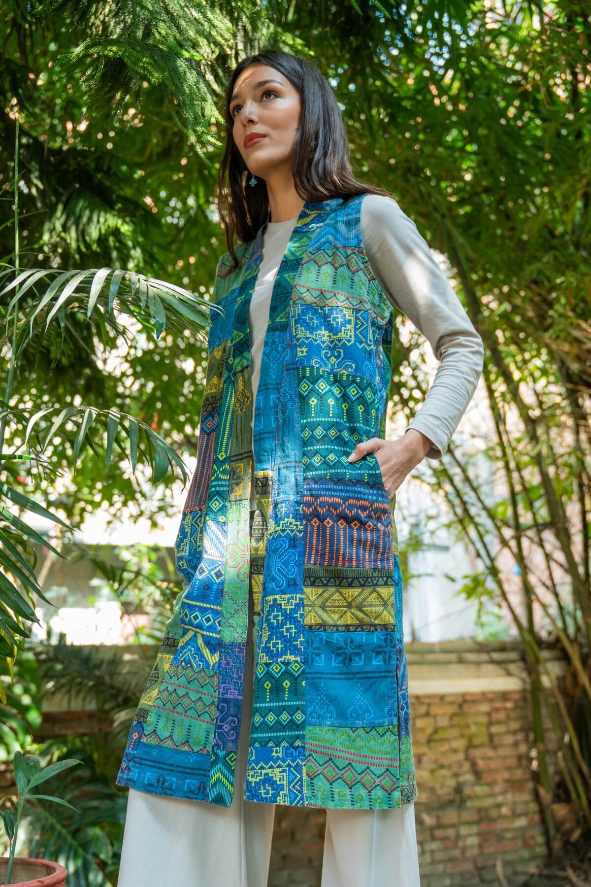 Cotton Sleeveless Patchwork Jacket for Women - on location in Nepal