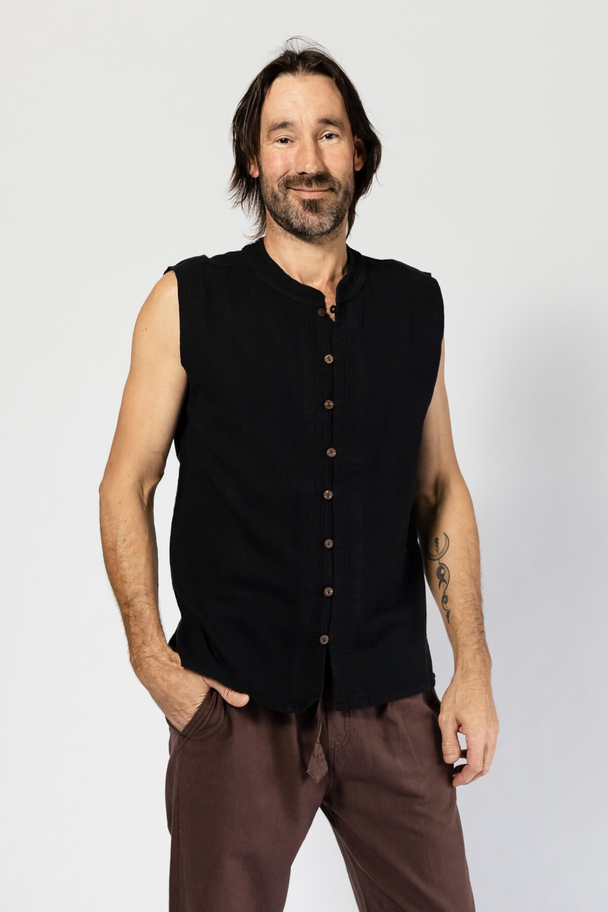 Cotton Sleeveless Tops for Men - round interesting neckline