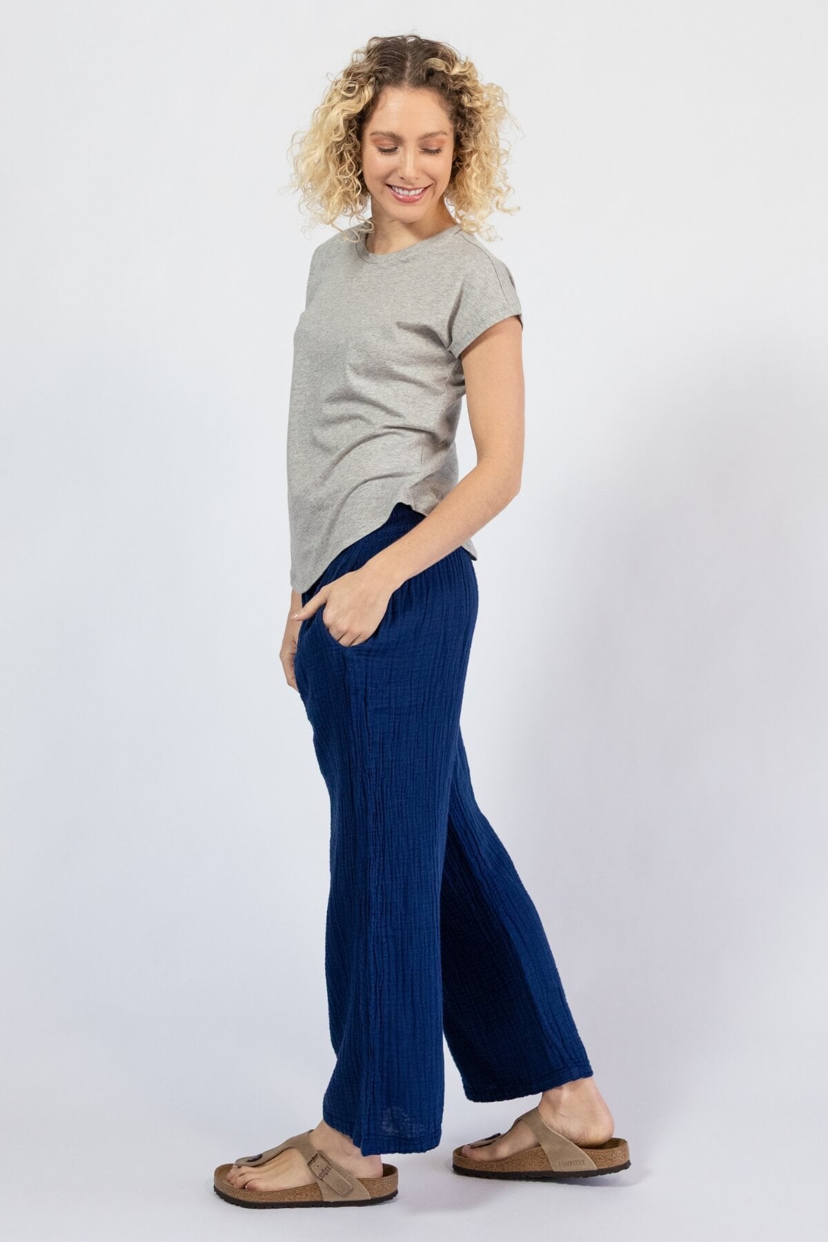 Comfortable Muslin Cotton Pants for Women - left side view