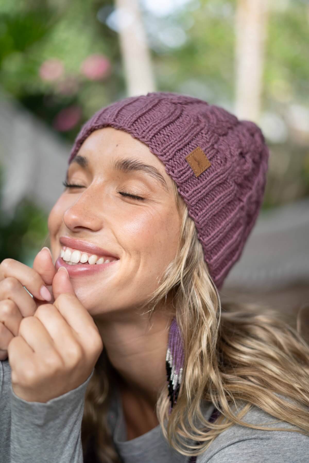 Merino Wool Cable Knit Beanie for Women - ethically knitted in Nepal