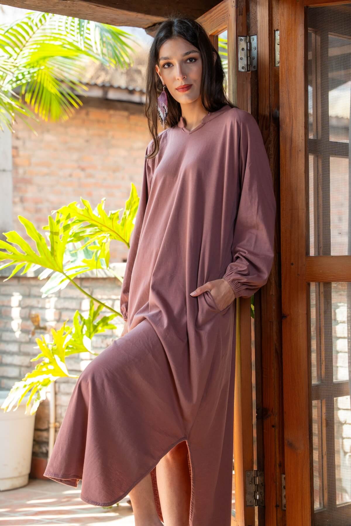Organic Cotton Long Sleeve Kaftan - on location in Nepal