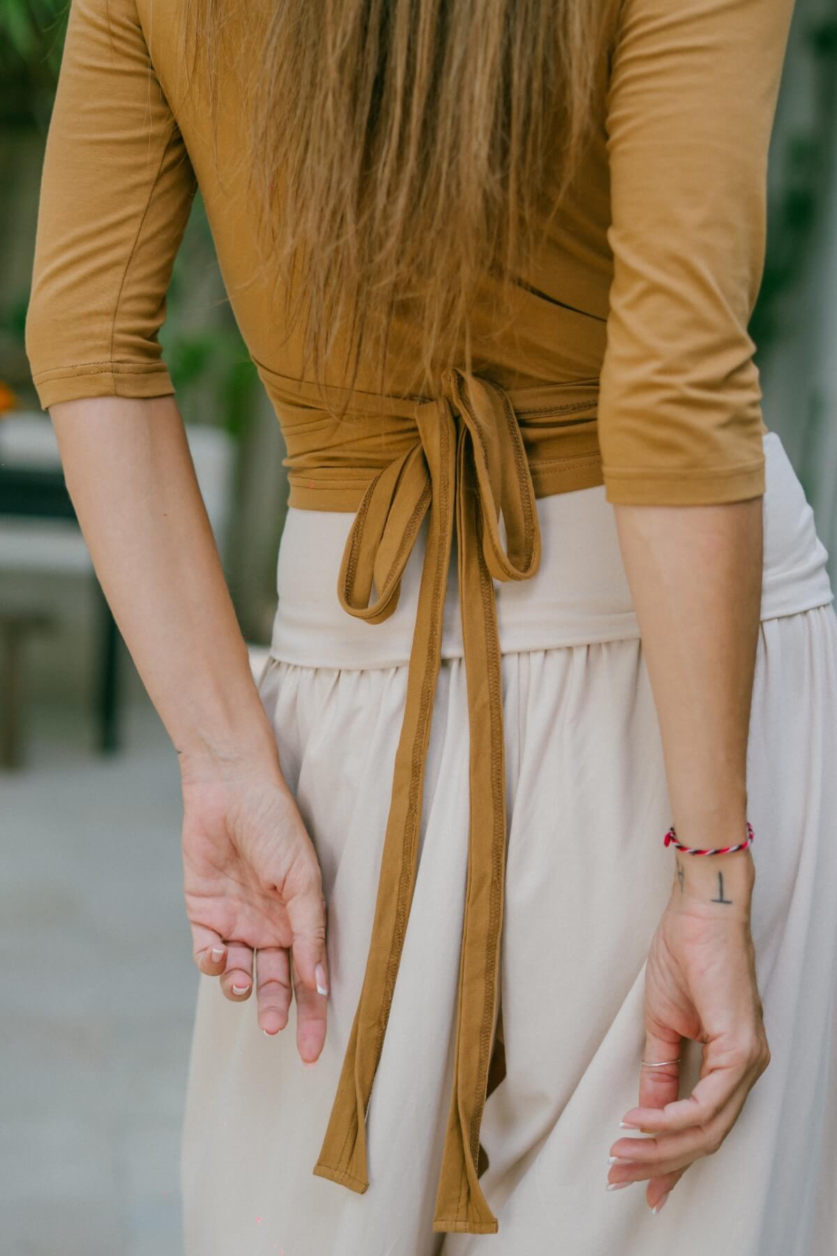 Organic cotton wrap around top for women - with beautifully long ties