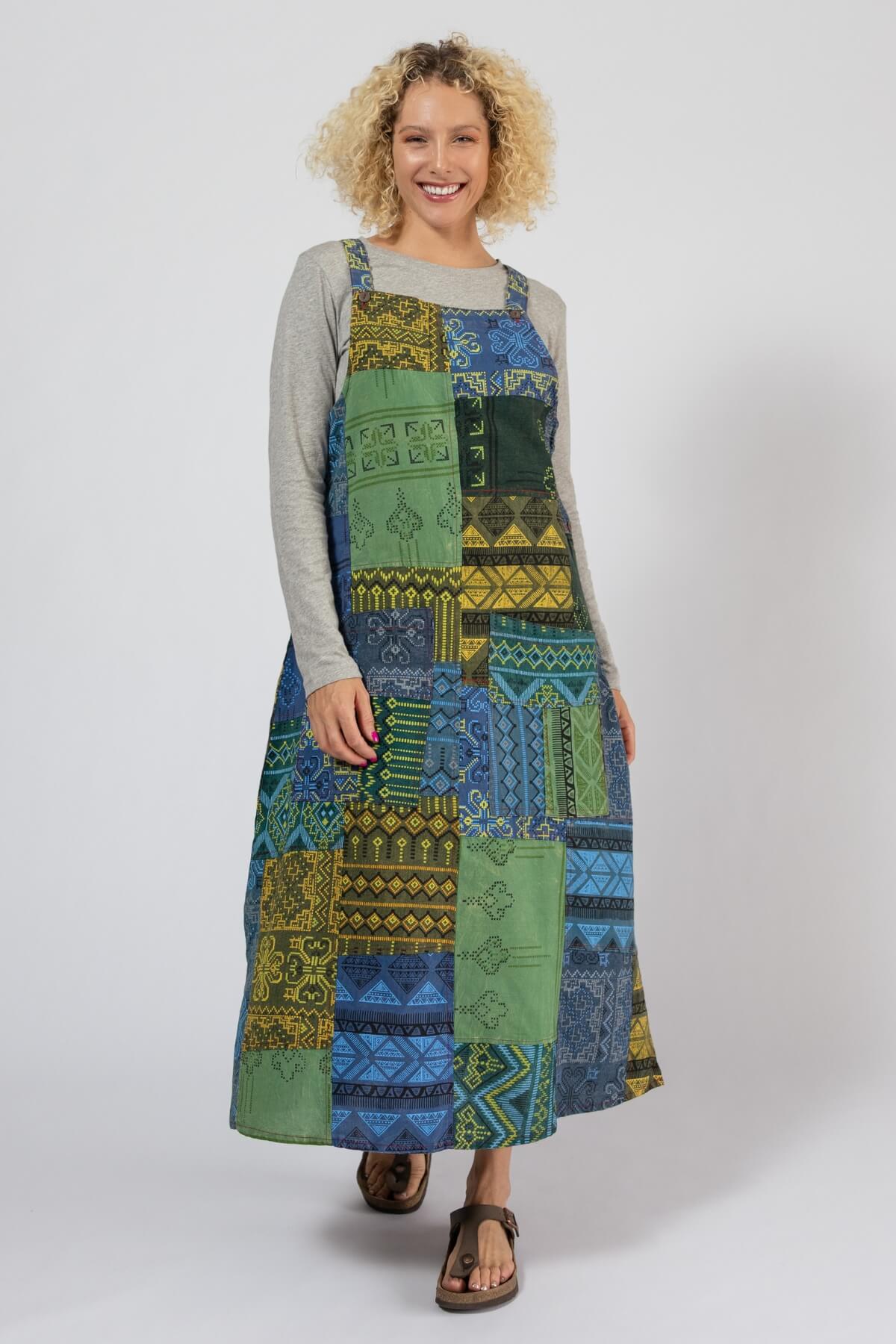 Surya Ethical Cotton Patchwork Pinafore Dresses for Women