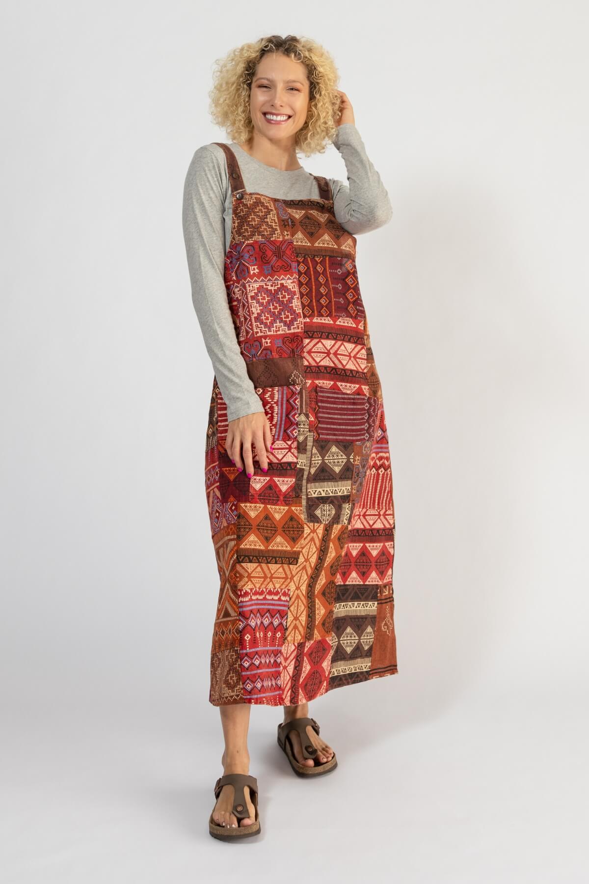 Surya Cotton Patchwork Pinafore - Sunset Red