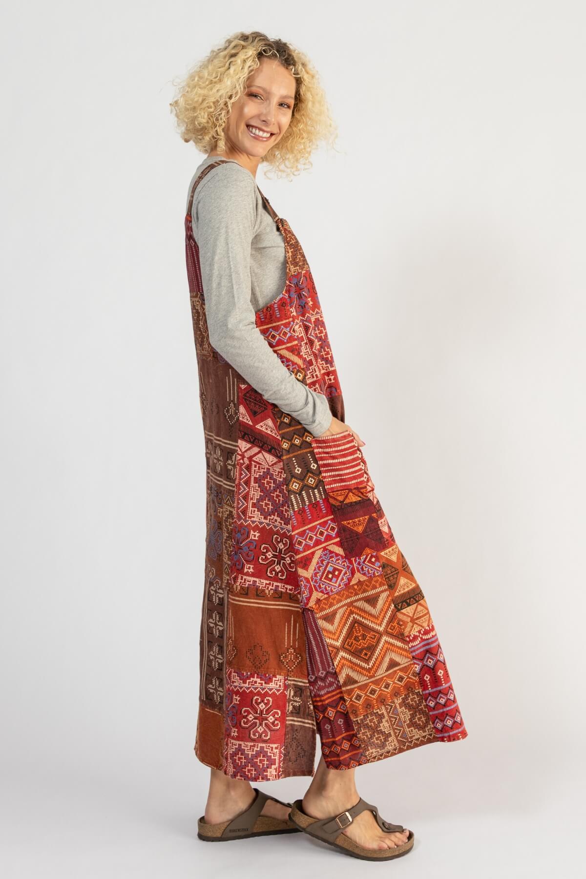 Surya Cotton Patchwork Pinafore - two hip pockets