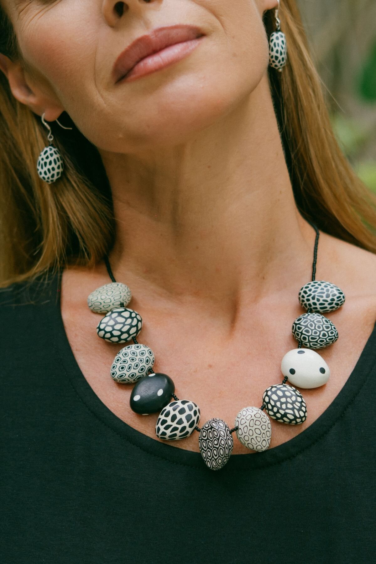 Ethical polymer clay necklaces for women - on location in Nepal