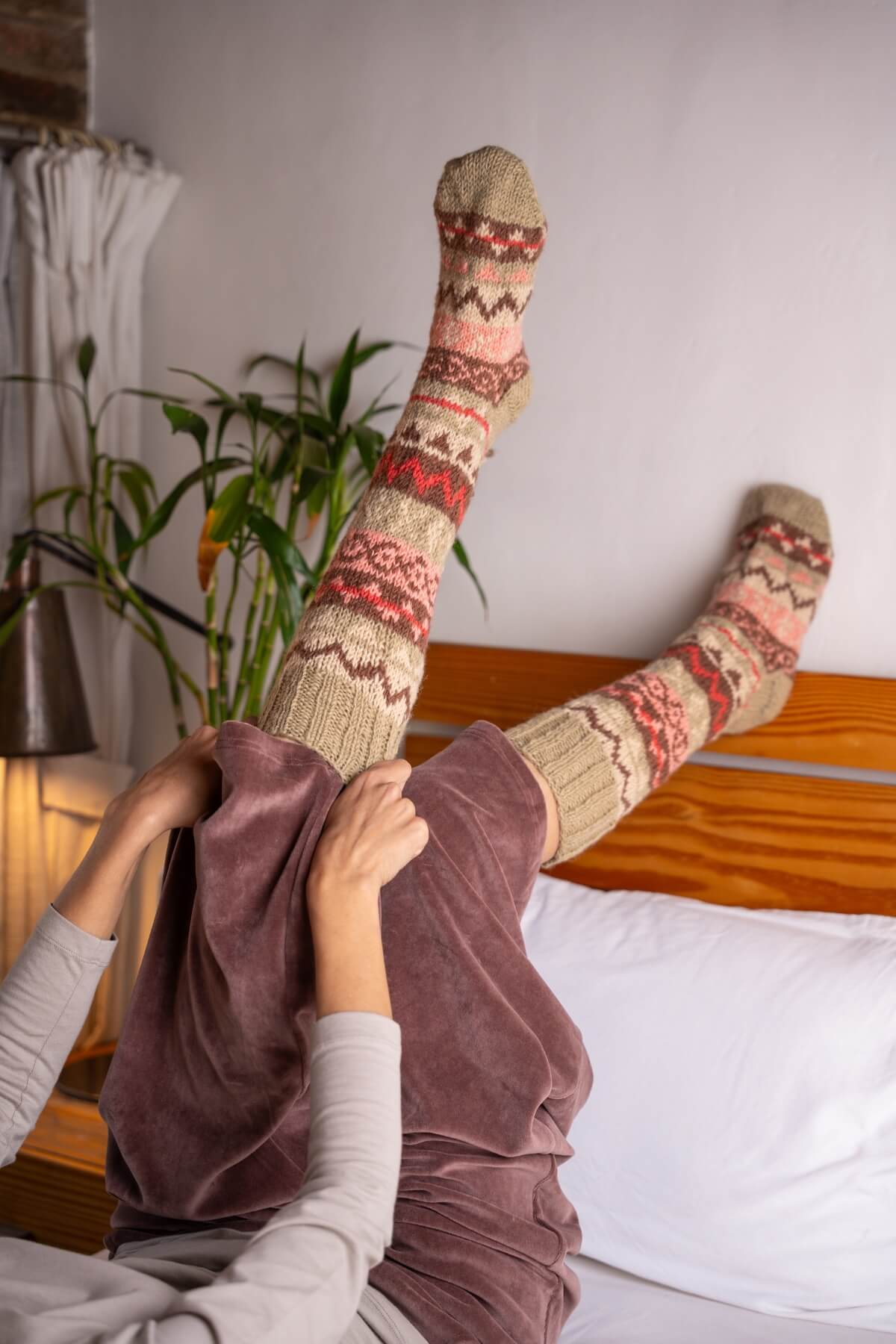 Ethical wool socks for women - Tibetan style knit