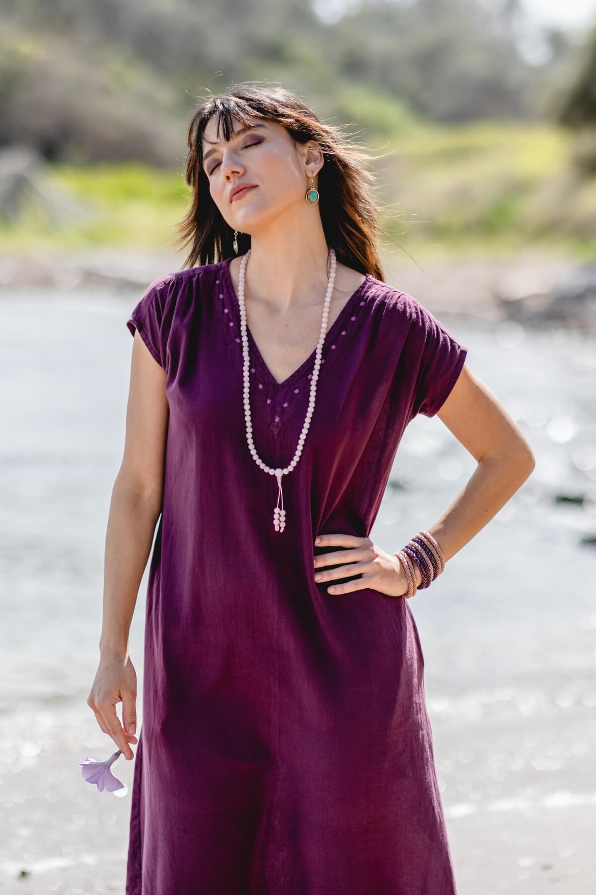 Surya Cotton Everyday Aurora Dress - neckline embroidery detail