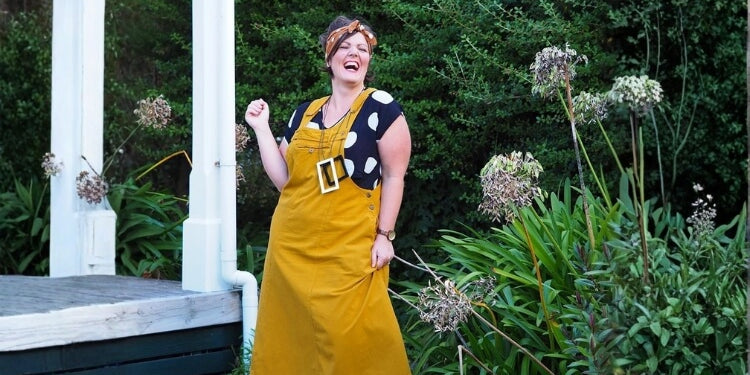 Hayley: flattering A line dungaree dress