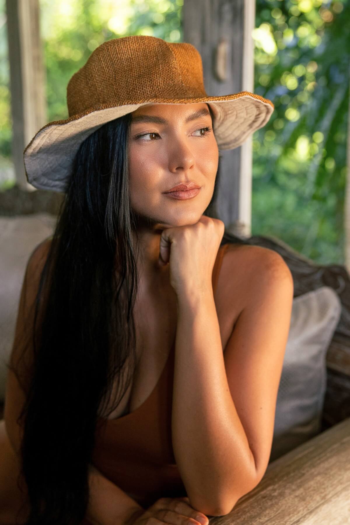Wide brim hemp hat for women – mustard colour with cotton lining