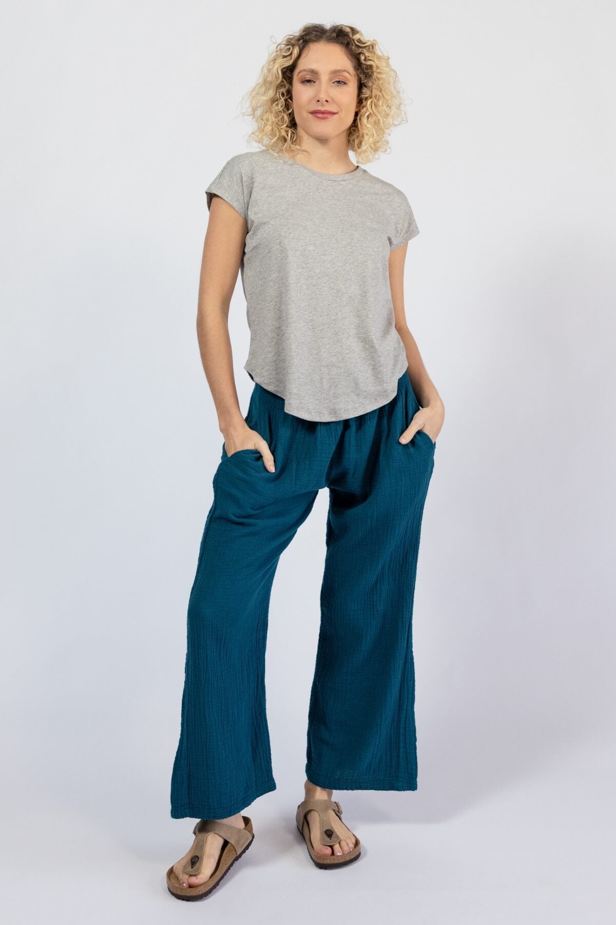 Everyday Muslin Cotton Pants for Women - Turquoise