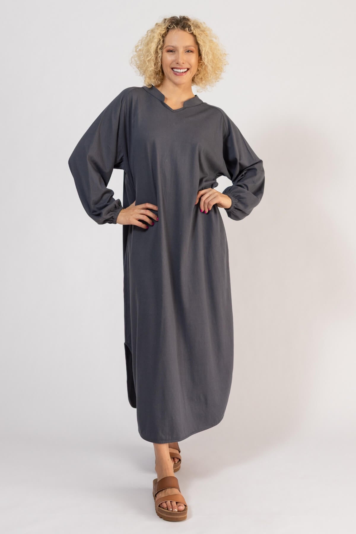 Relaxed fit organic cotton kaftan dress - flattering dress with pockets