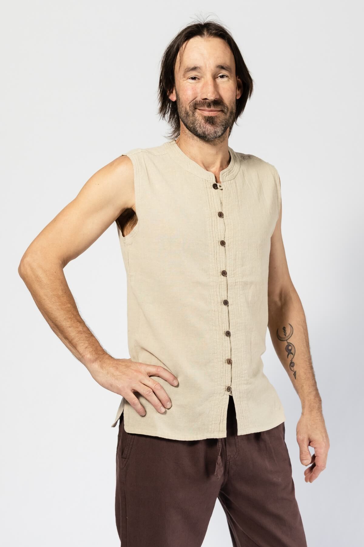 Cotton Sleeveless Top for Men - round collar