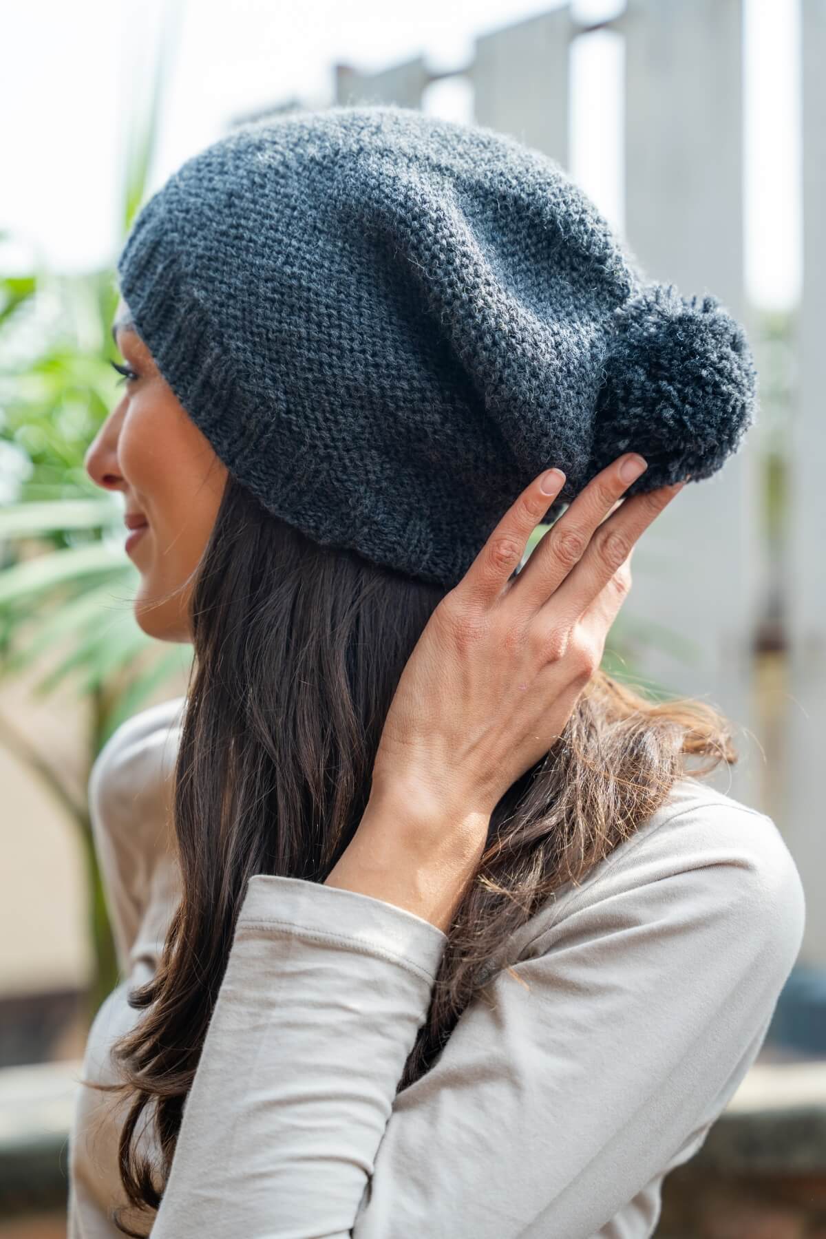 Merino Wool Oversized Beanie for Women - Charcoal