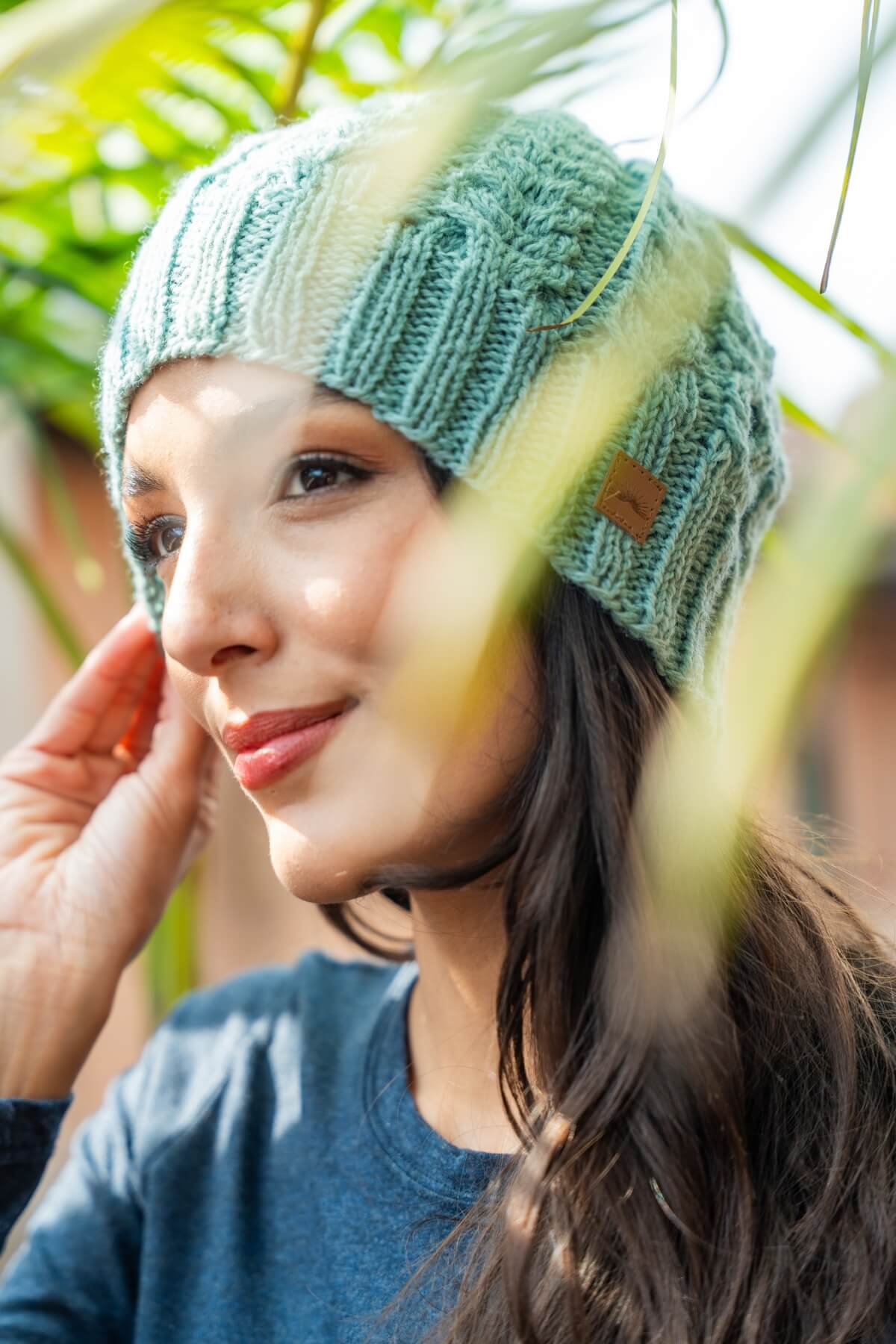 Hand knitted merino wool beanies for women - green