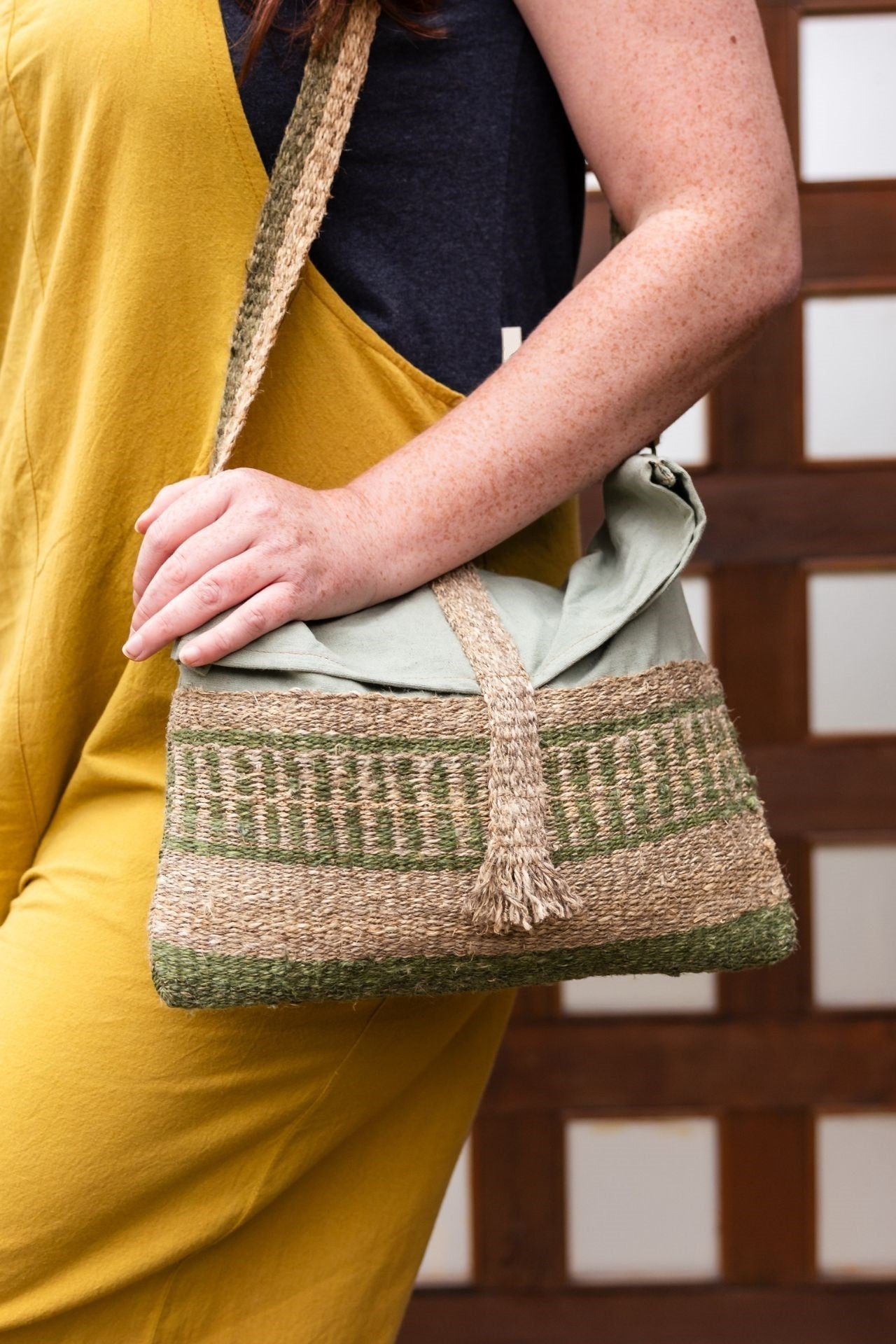 Surya Organic Hemp Satchel Bag made in Nepal - Pomegranate skin dye