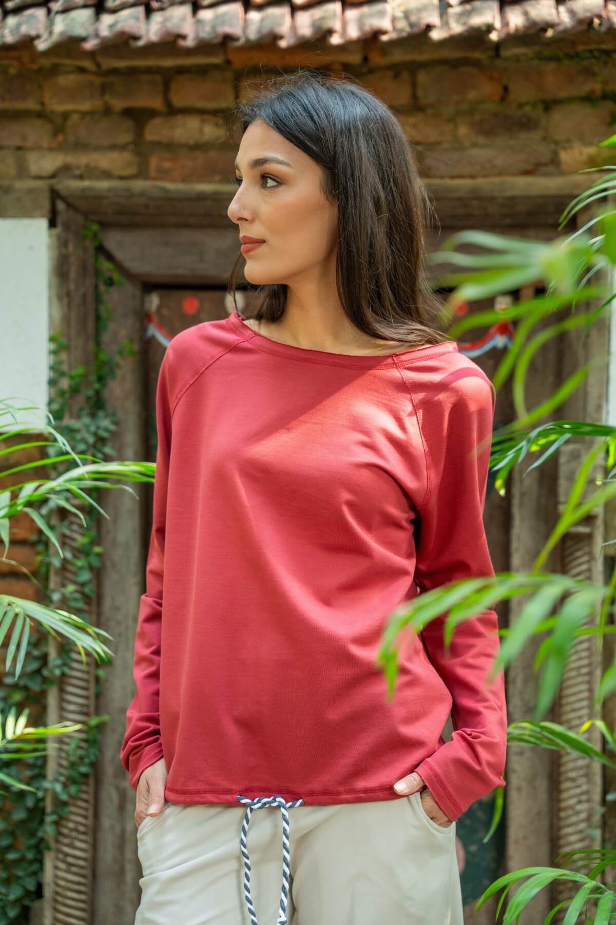 Organic French Terry Cotton Oversized Sweater - Masala Red