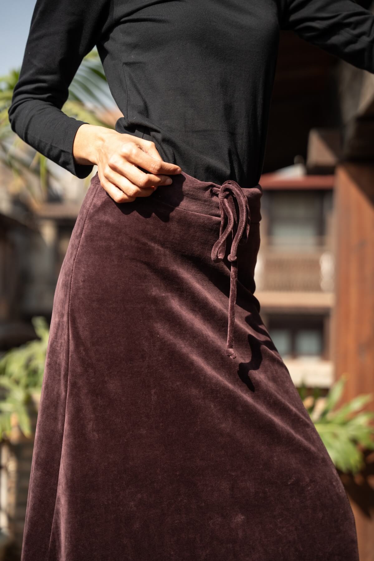 Surya Ethical Organic Velvet Maxi Skirt - with flat waistband