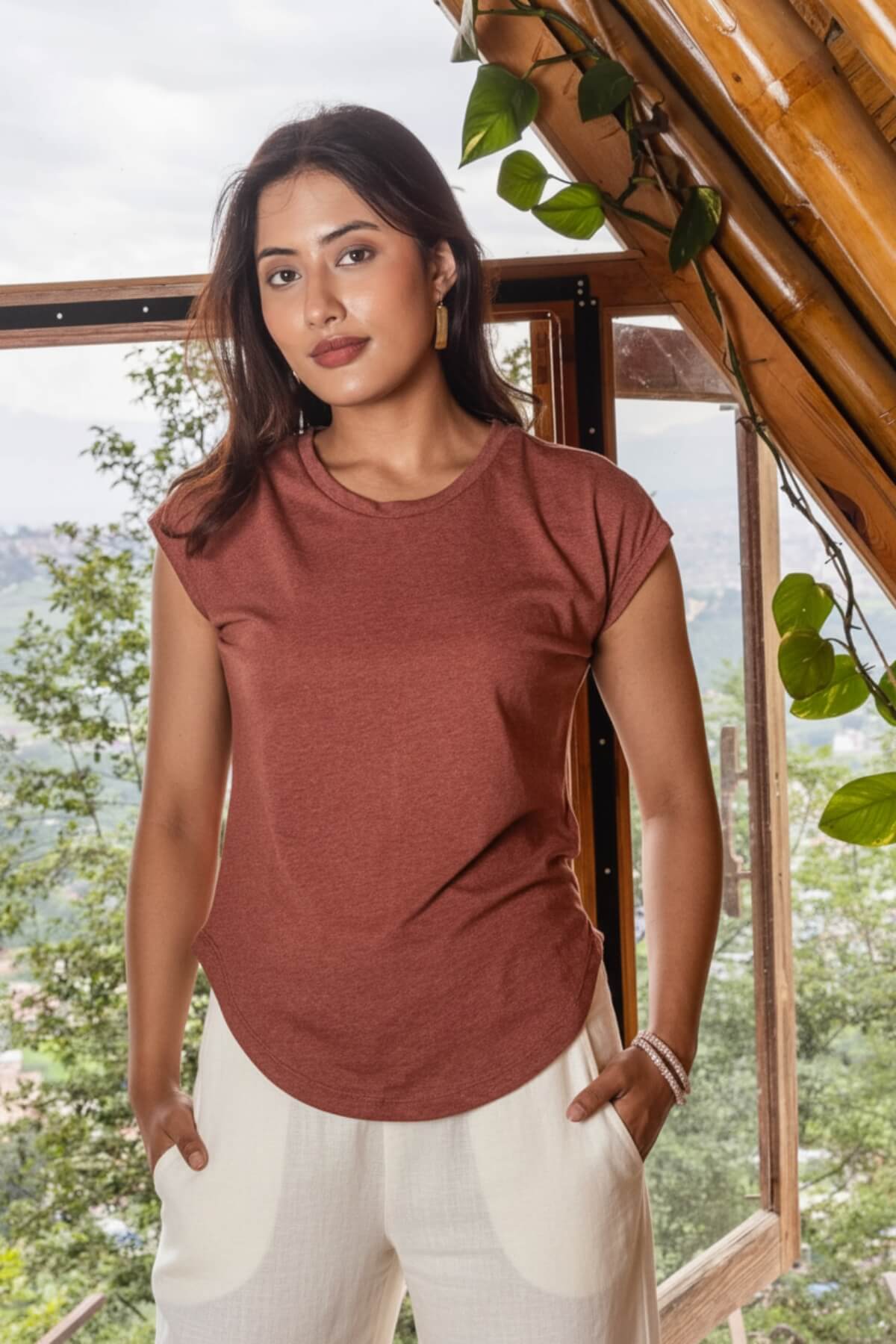 Surya Organic Cotton Basic Tee made in Nepal - Dusty Mauve