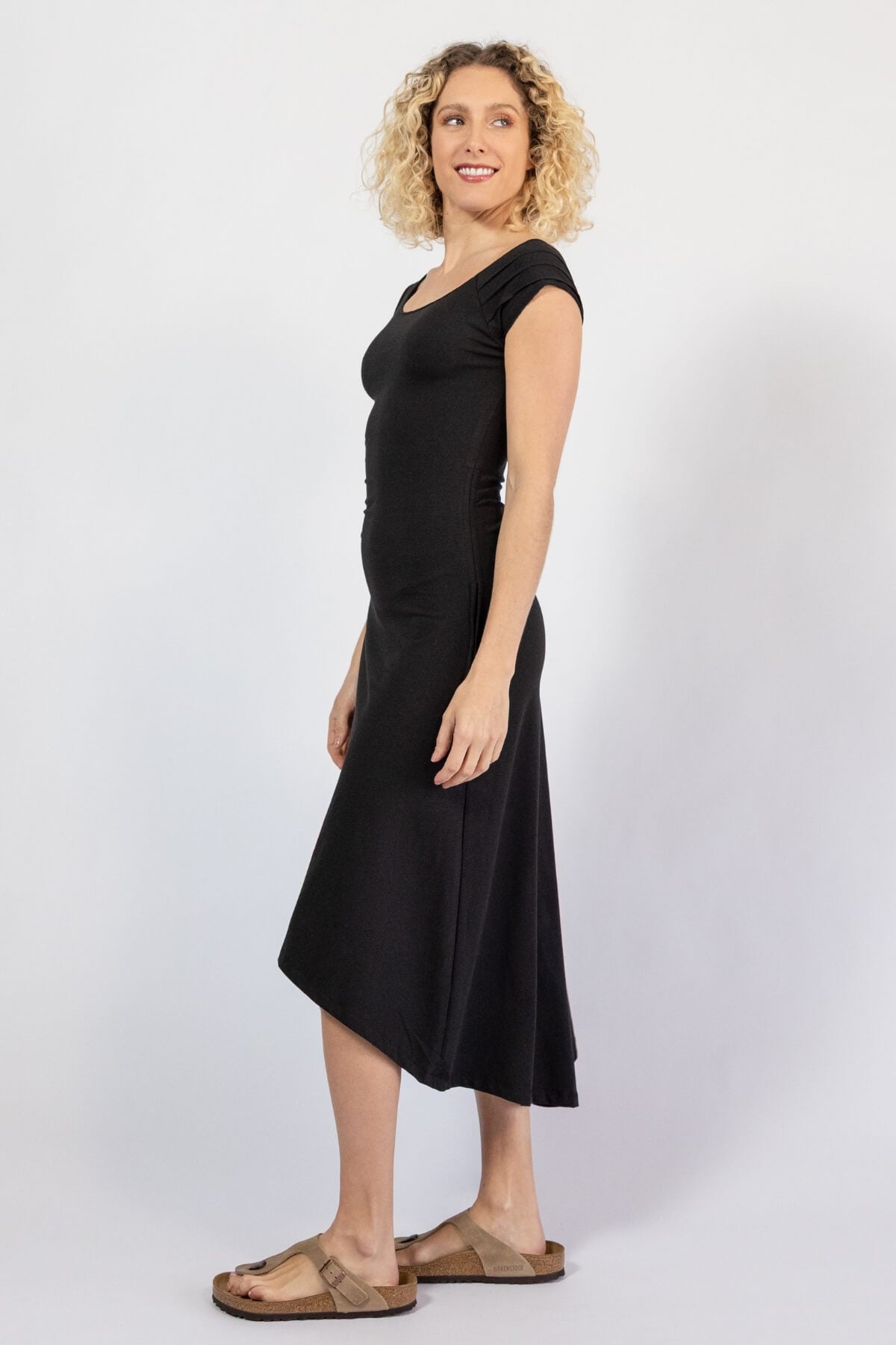 Asymmetrical organic cotton dress - left side view