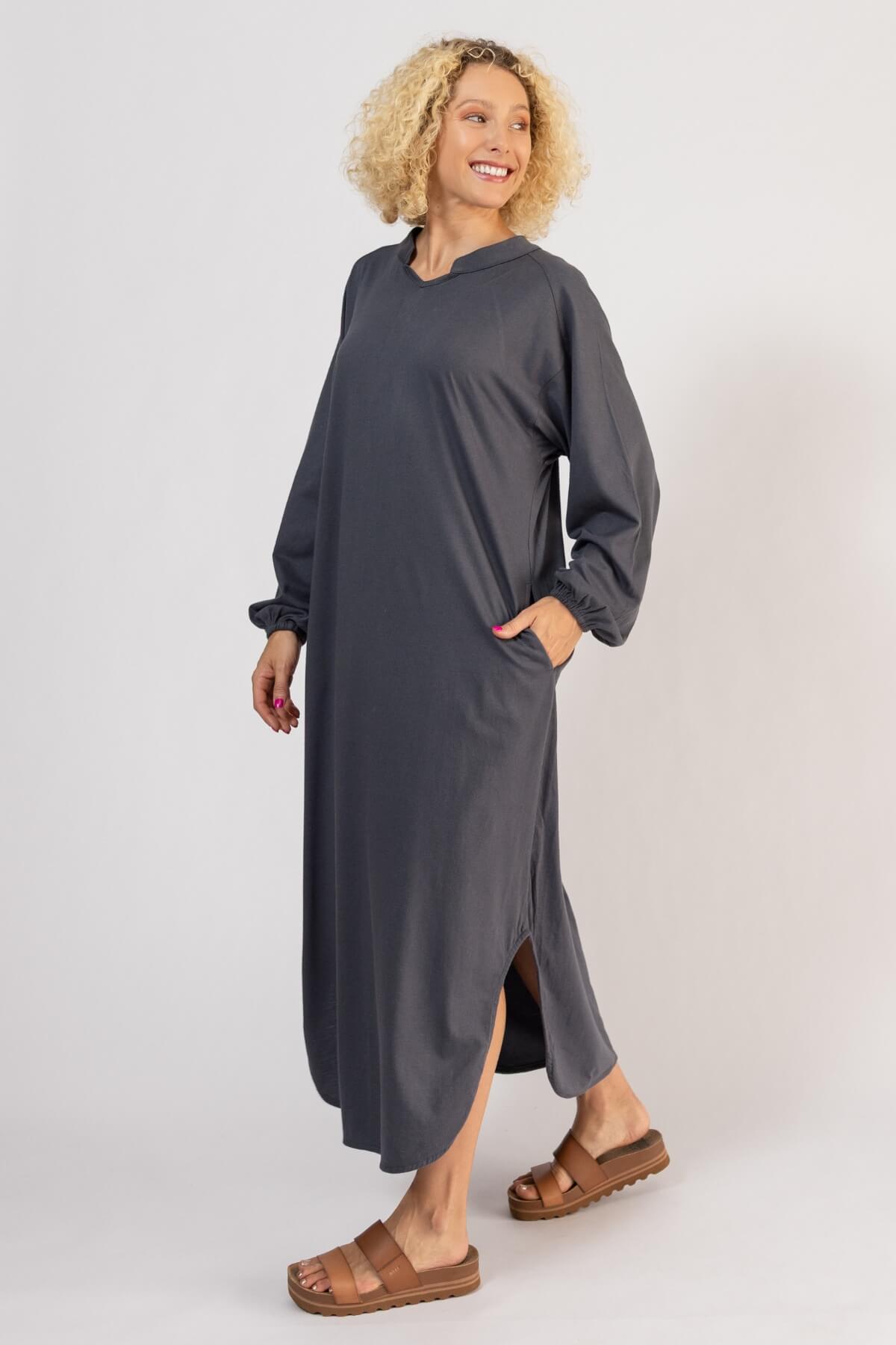 Relaxed fit organic cotton kaftan dress - left side view