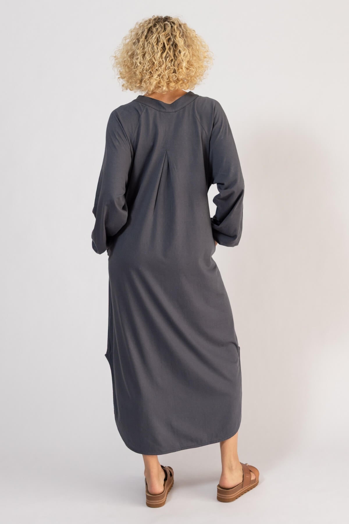 Relaxed fit organic cotton kaftan dress - rear view