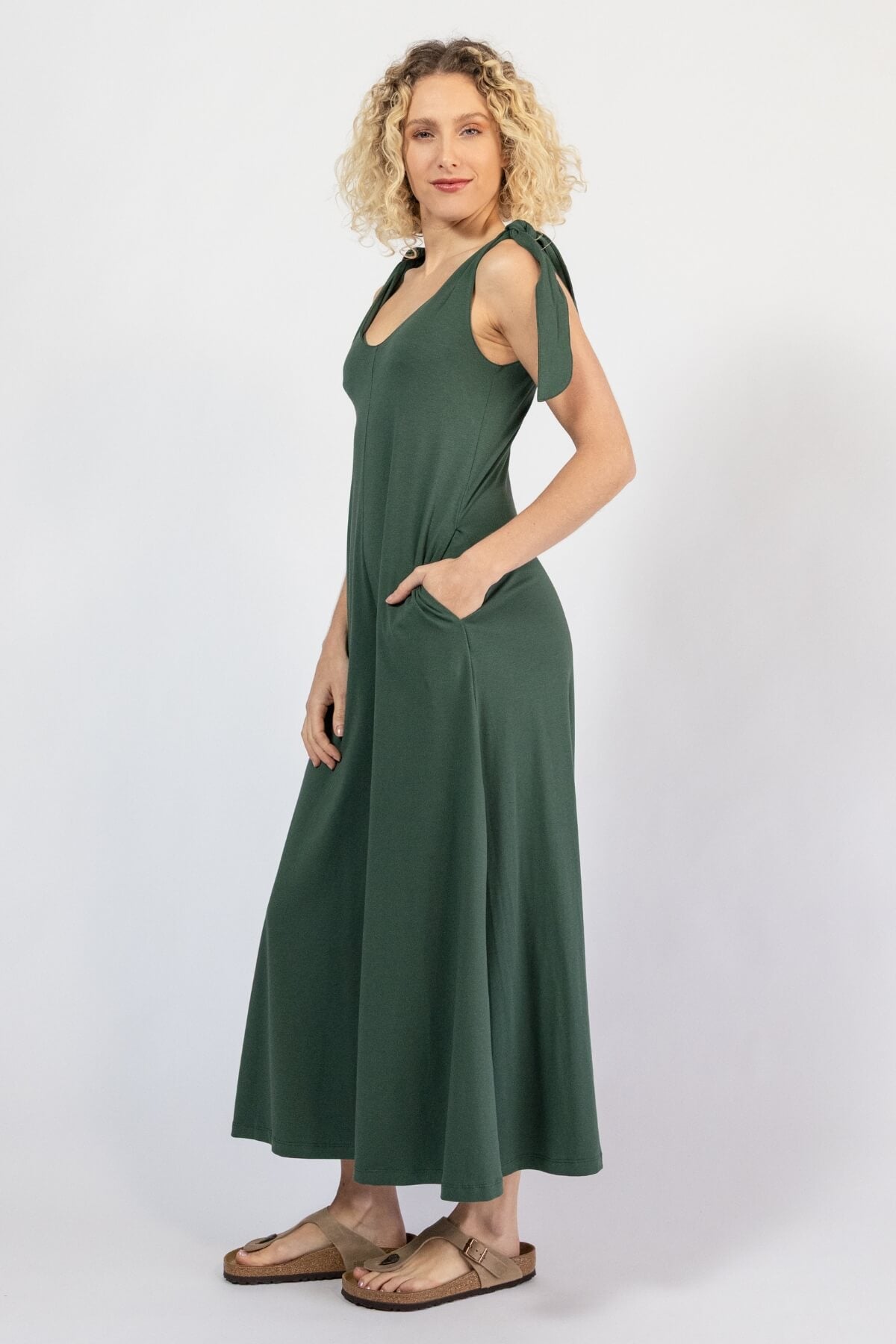 Organic cotton palazzo leg jumpsuit for women - left side view