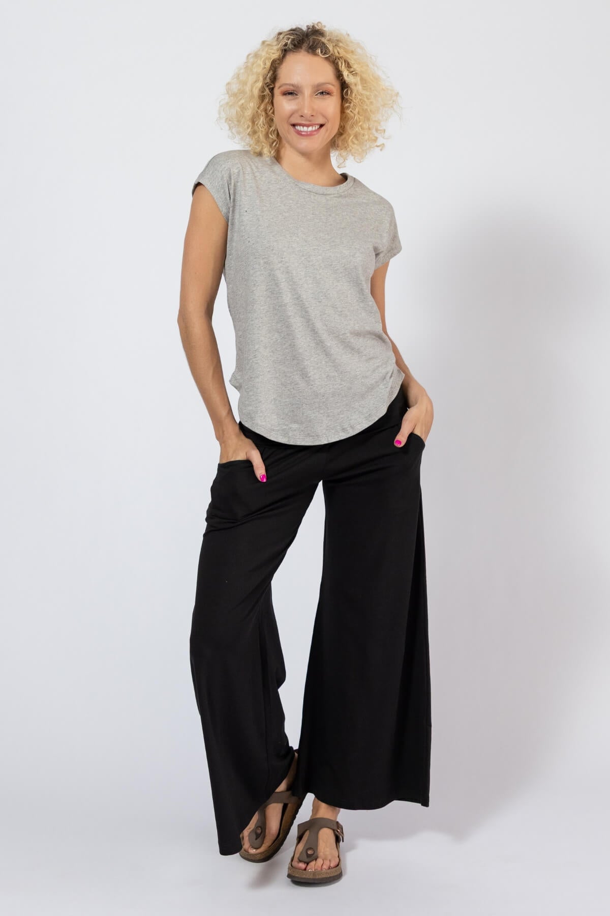 Organic cotton yoga Pants with turn down waistband - black