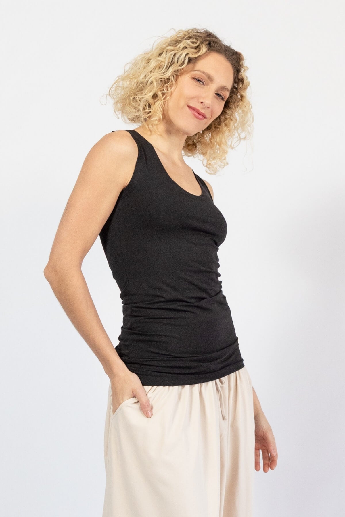Ethical organic cotton singlet tops for women – right side view