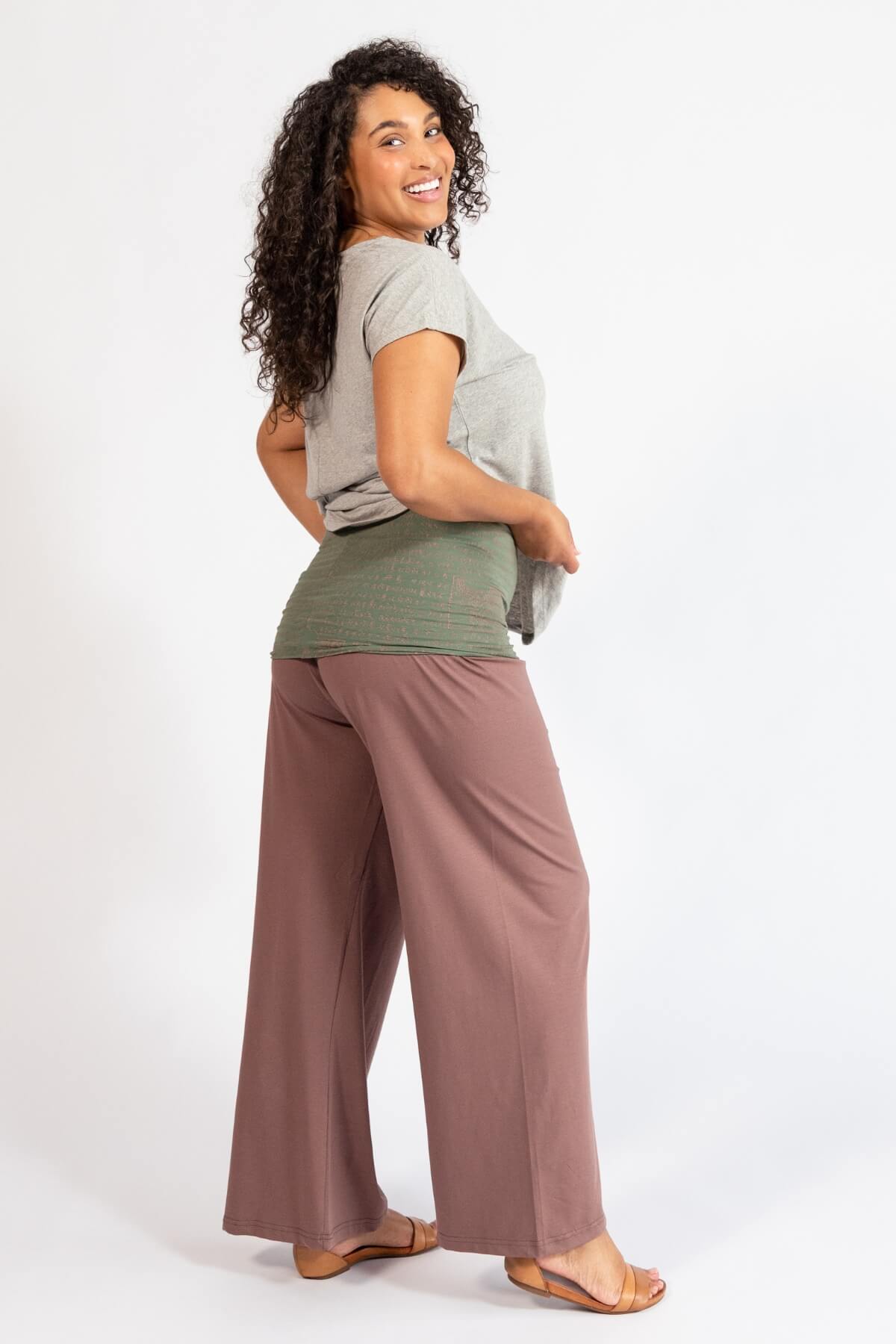 Organic cotton turn over waist pants for women - right side view