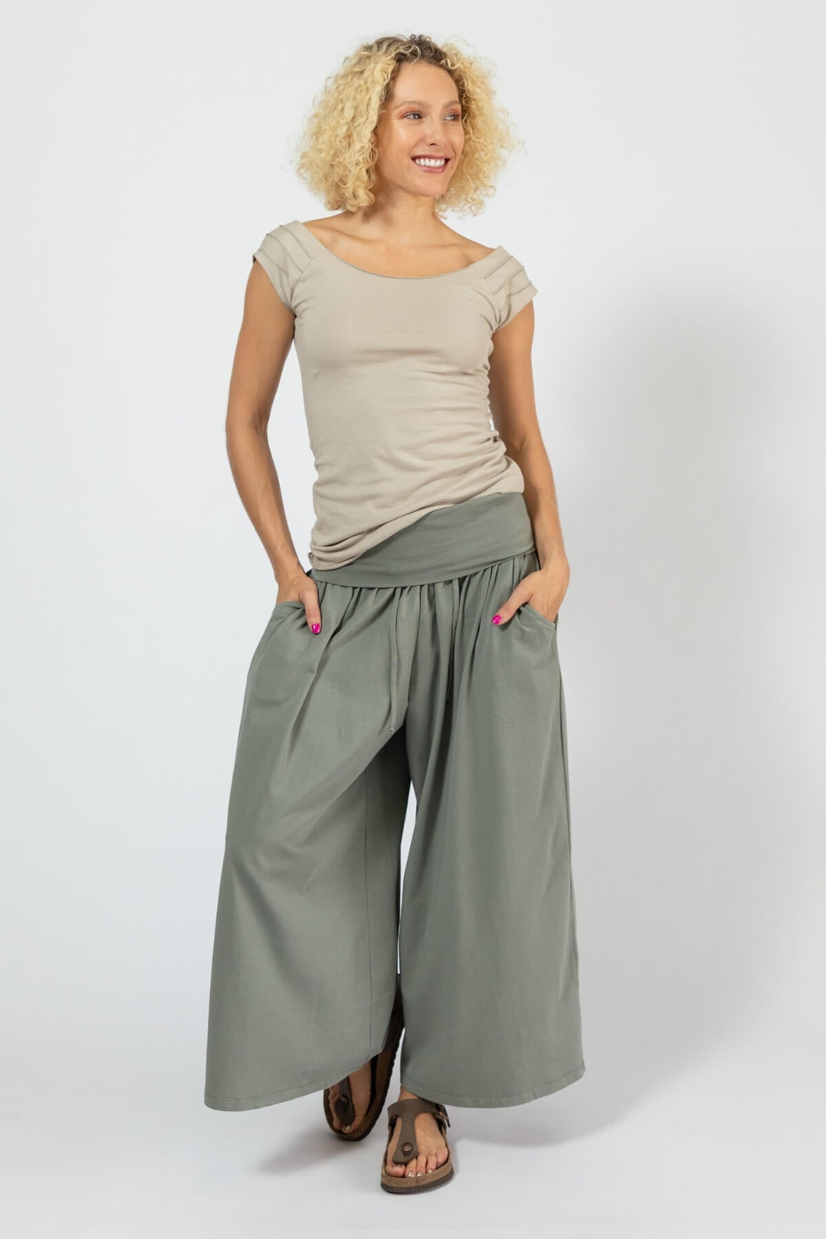 Ethically made organic cotton Sanur Pants - Sage