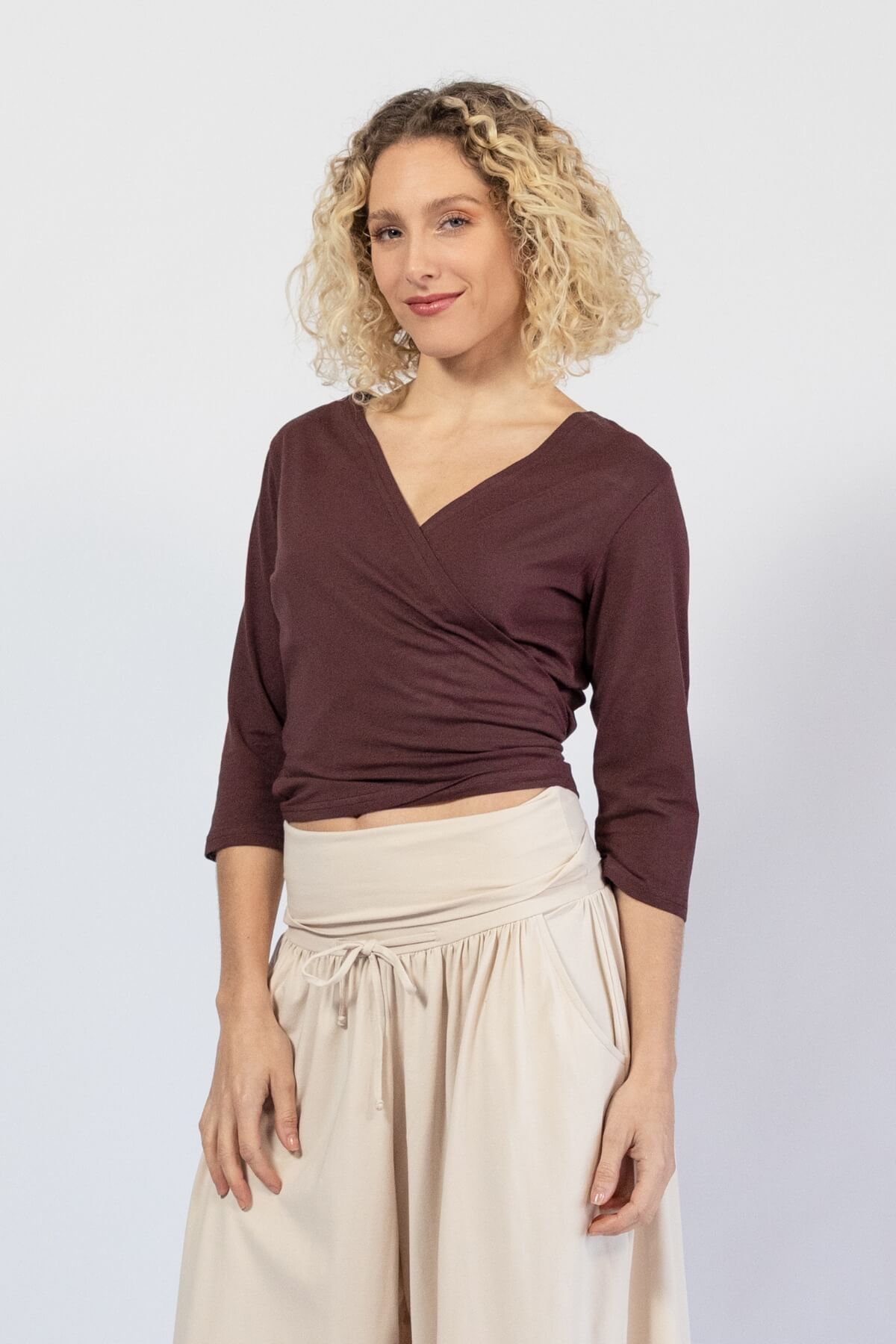 Organic Cotton Wrap Top for Women - ample cross over for comfort