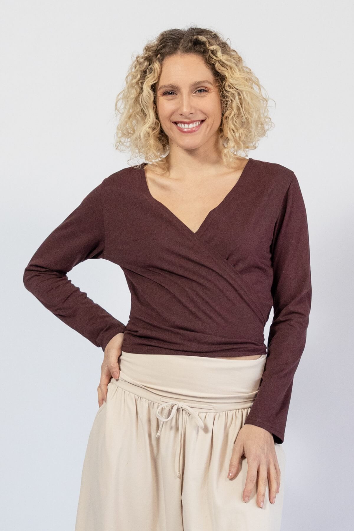 Organic cotton wrap top for women - long sleeve top