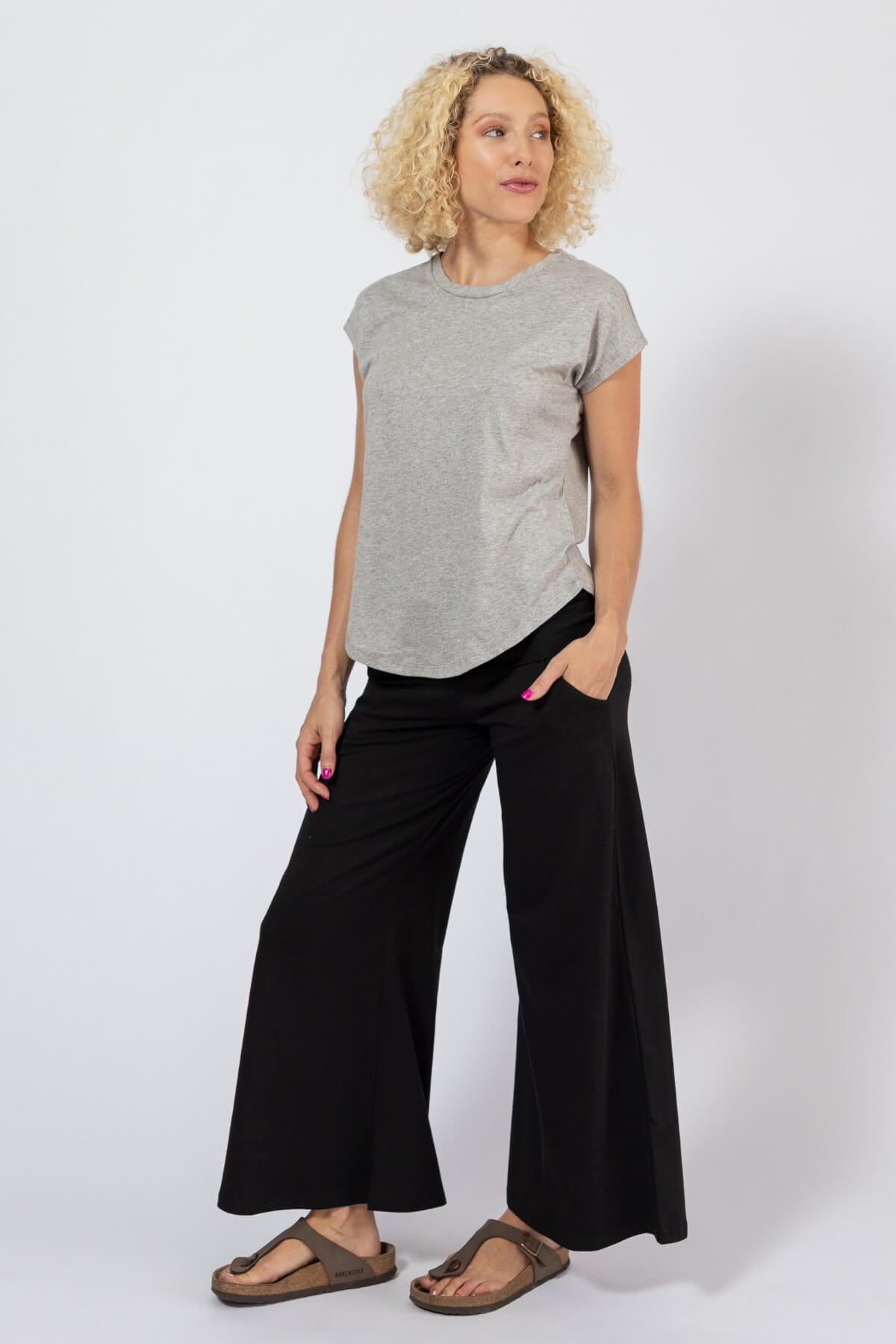 Organic cotton yoga Pants with turn down waistband - left side view
