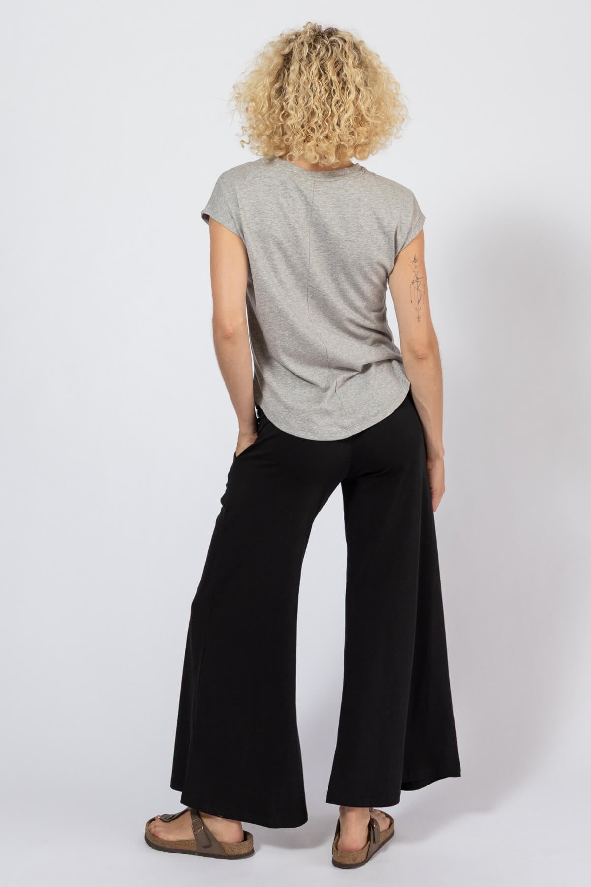 Organic cotton yoga Pants with turn down waistband - rear view