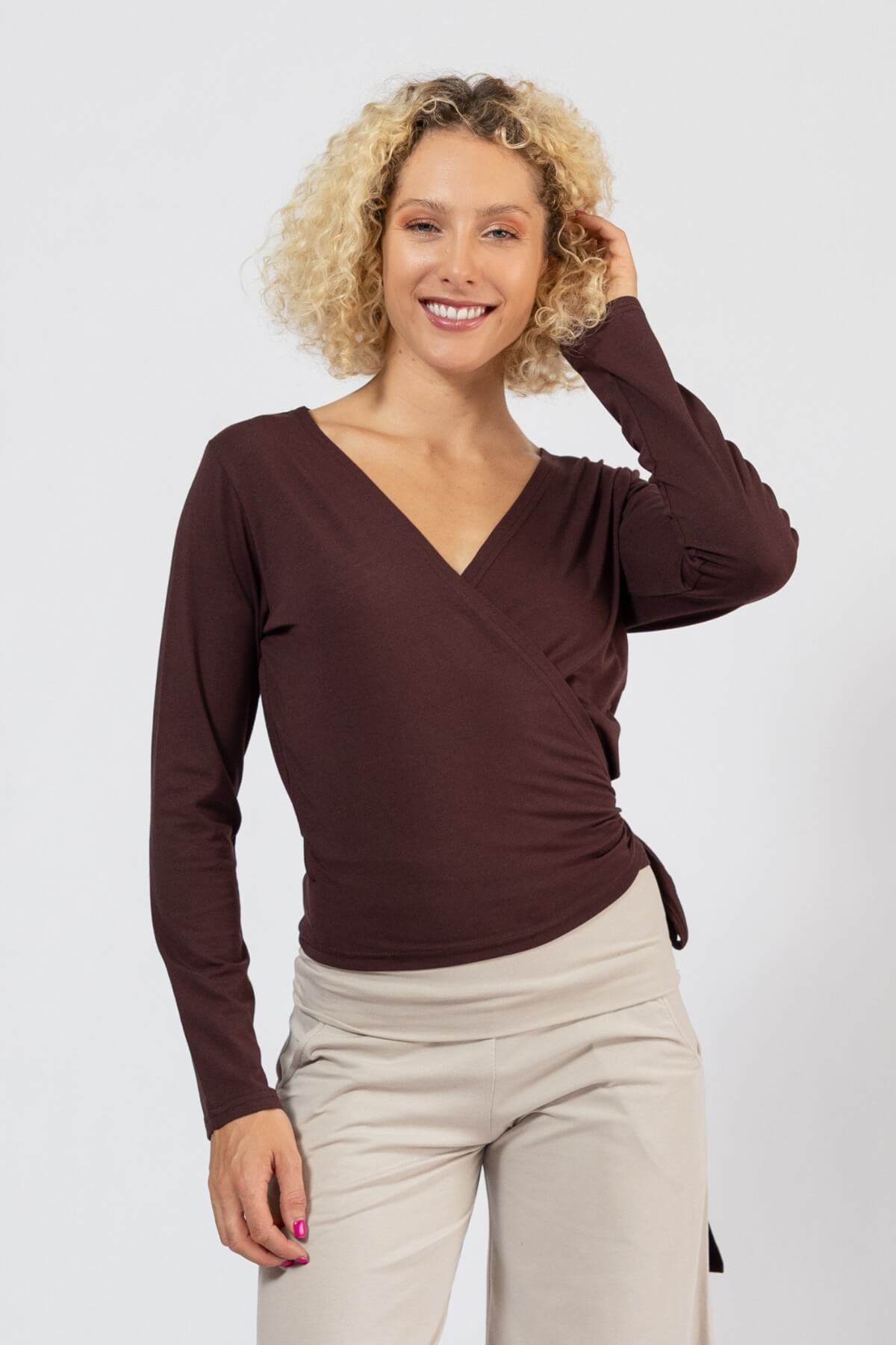 Organic Cotton Long Sleeve Wrap Top - ethically made in Nepal