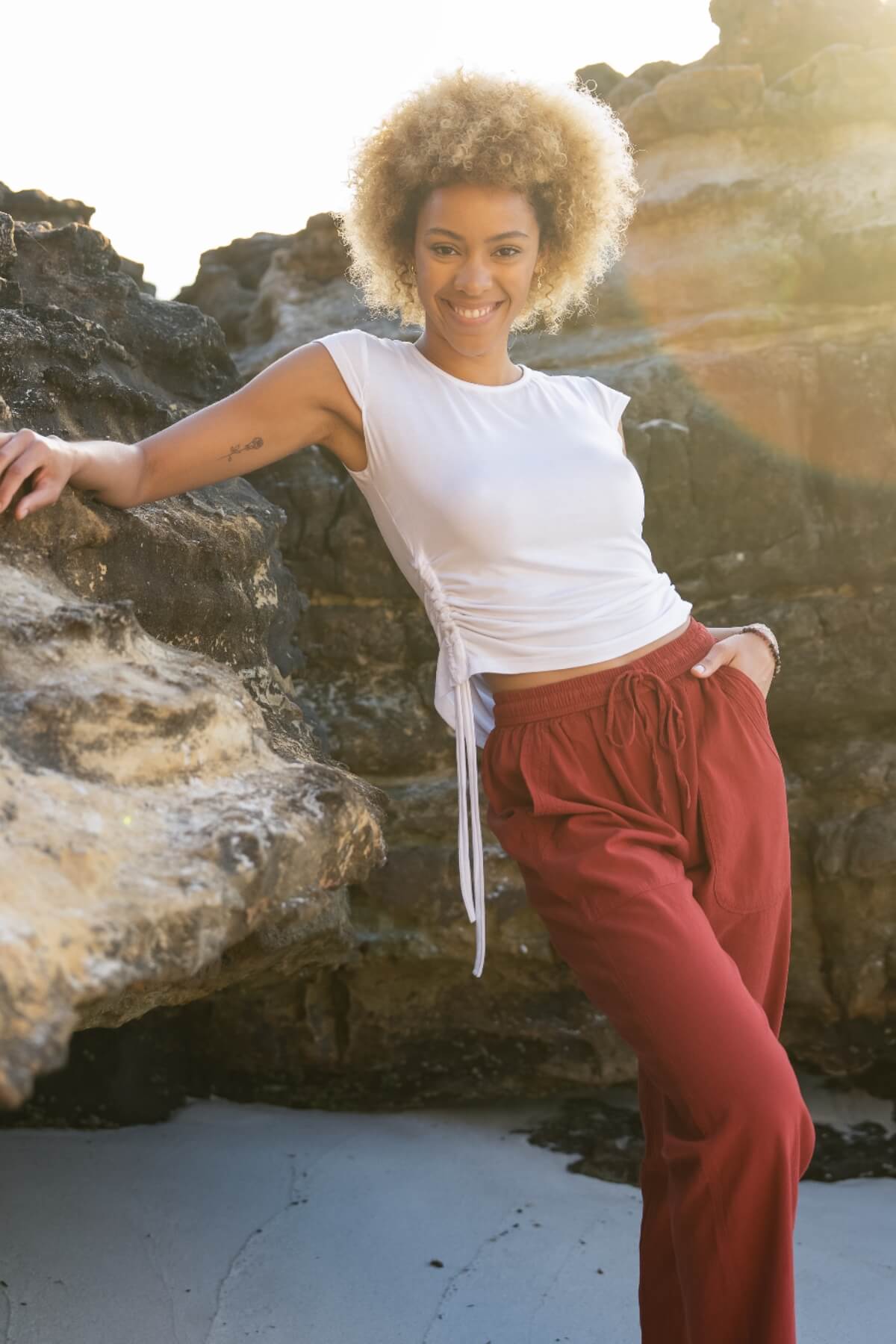 Surya Ethical Cotton Loose Pants from Nepal - on location in Hyams Beach, NSW